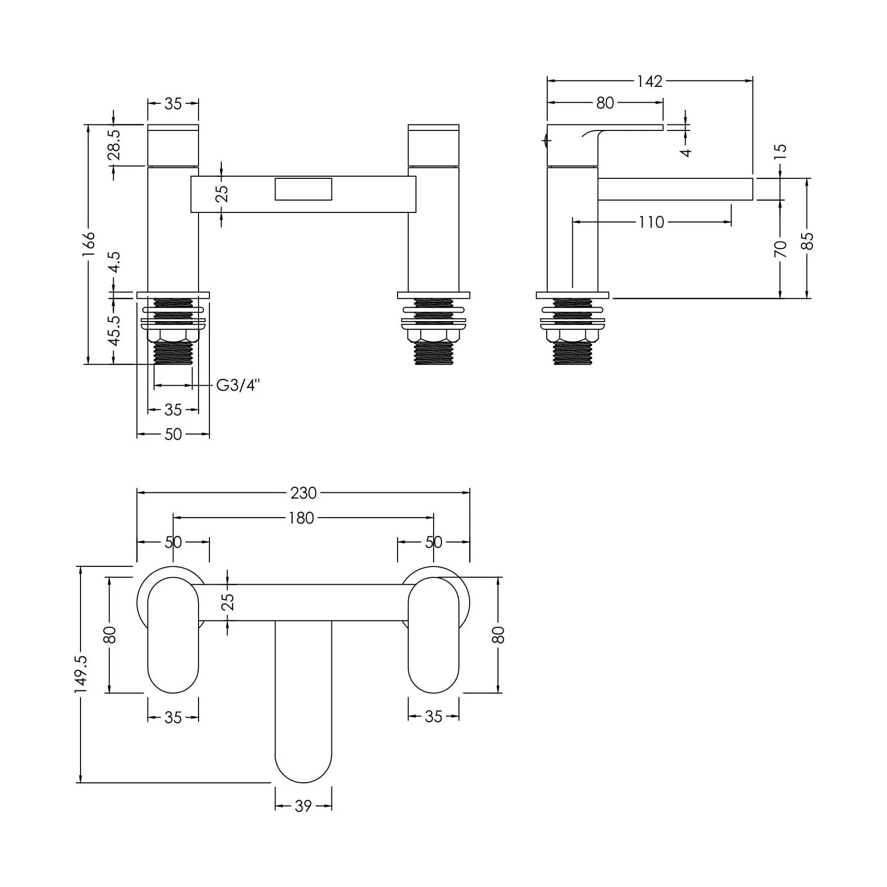 Enville Dual Lever Round Deck Mounted Bath Filler Tap – Choice of Finish - Image 10