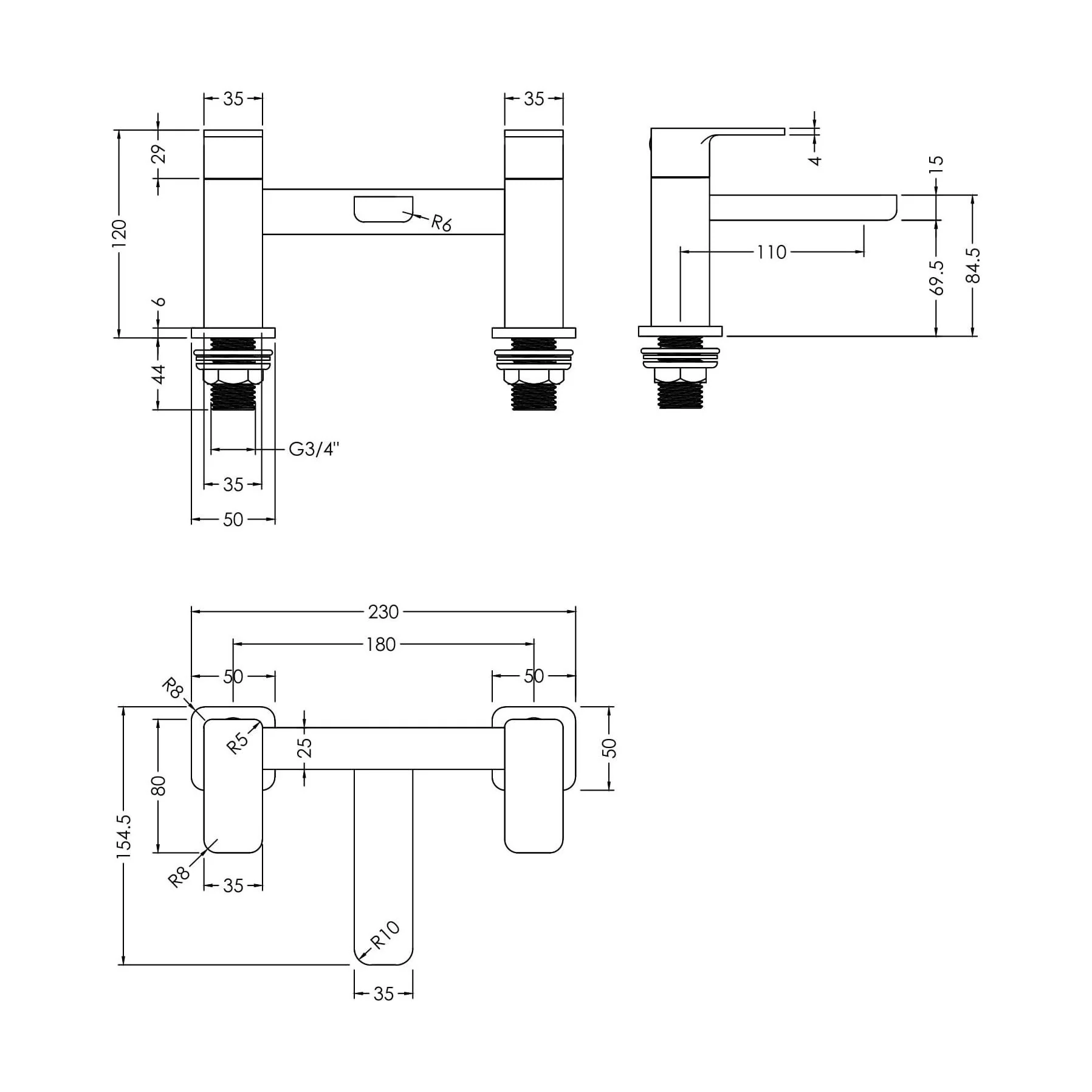 Swinscoe Dual Lever Square Deck Mounted Bath Filler Tap – Choice of Finish - Image 11