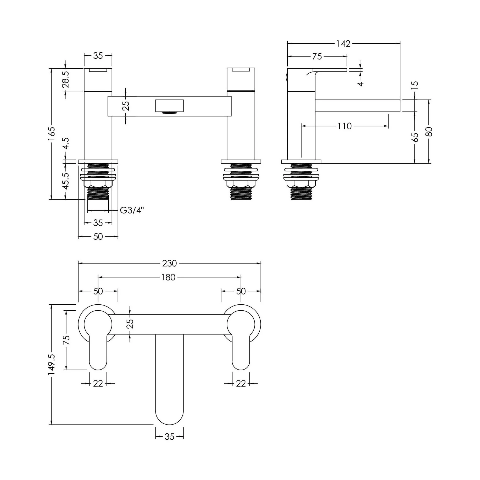 Swinscoe Dual Lever Square Deck Mounted Bath Filler Tap – Choice of Finish - Image 15