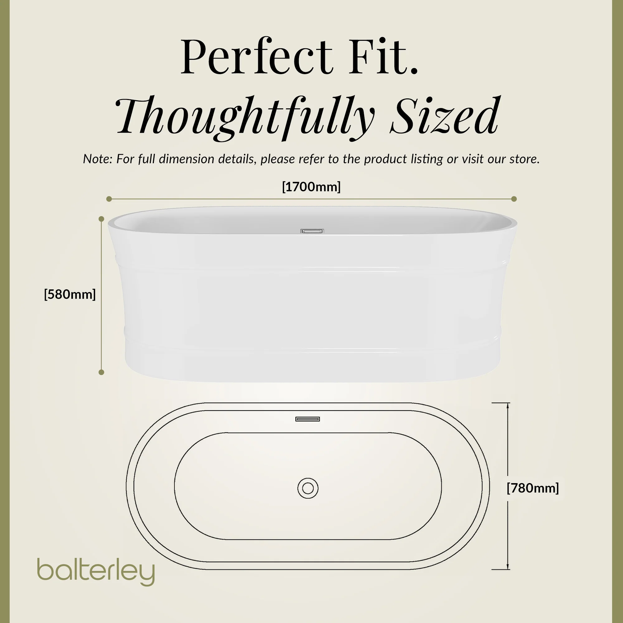 Elegant Oval Freestanding Bath with Layered Rim Design from Balterley - Multiple Sizes Available - Image 11