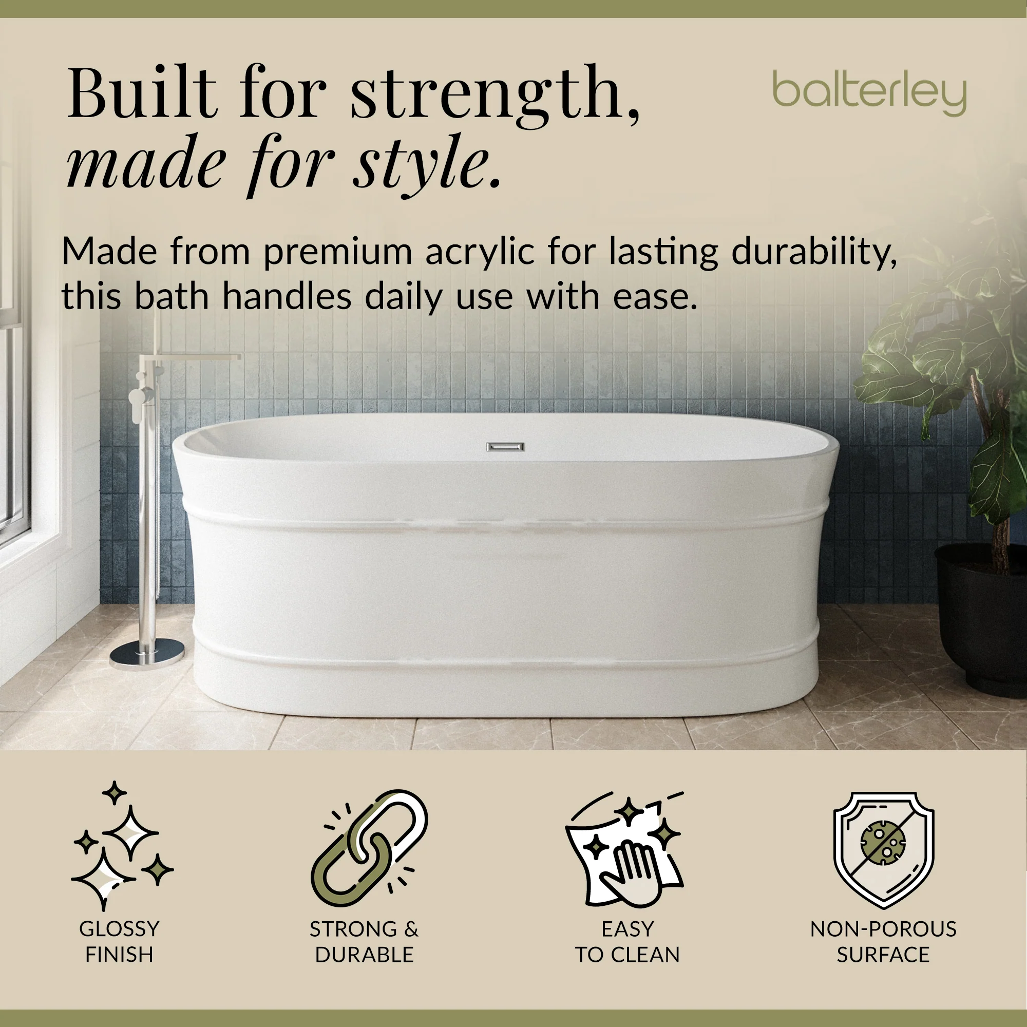 Elegant Oval Freestanding Bath with Layered Rim Design from Balterley - Multiple Sizes Available - Image 13