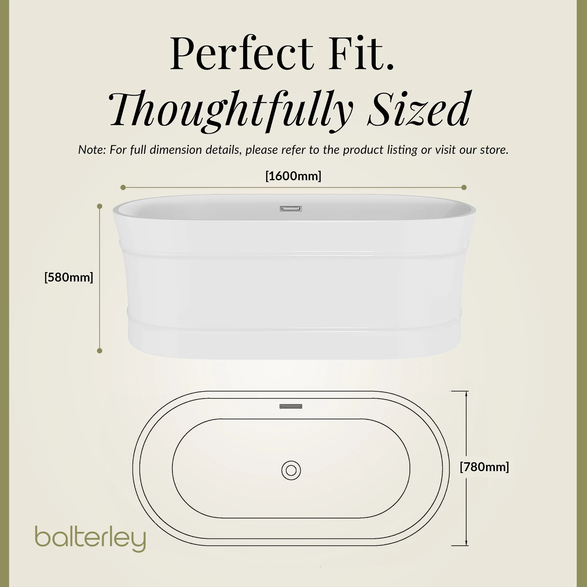 Elegant Oval Freestanding Bath with Layered Rim Design from Balterley - Multiple Sizes Available - Image 16