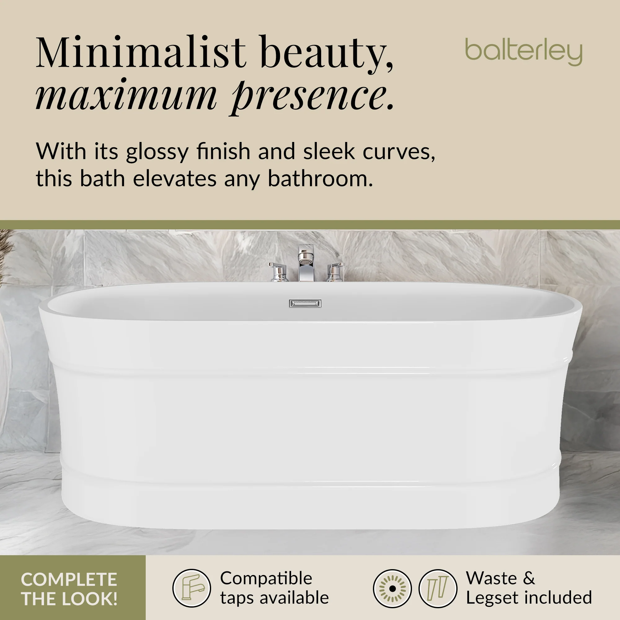 Elegant Oval Freestanding Bath with Layered Rim Design from Balterley - Multiple Sizes Available - Image 17