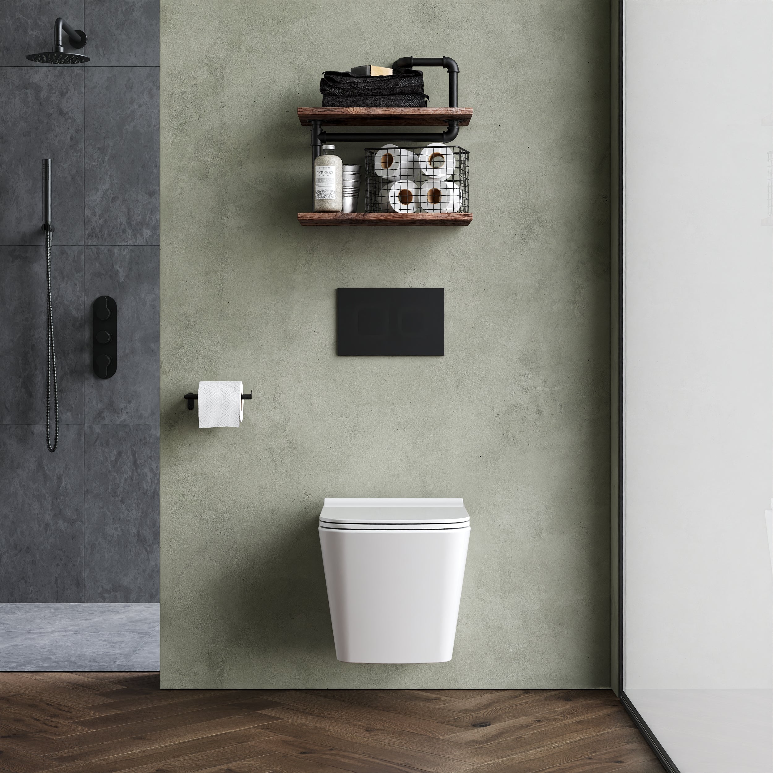 Hilderstone Modern Hung Toilet Pan with Soft Close Sandwich Seat - Image 2