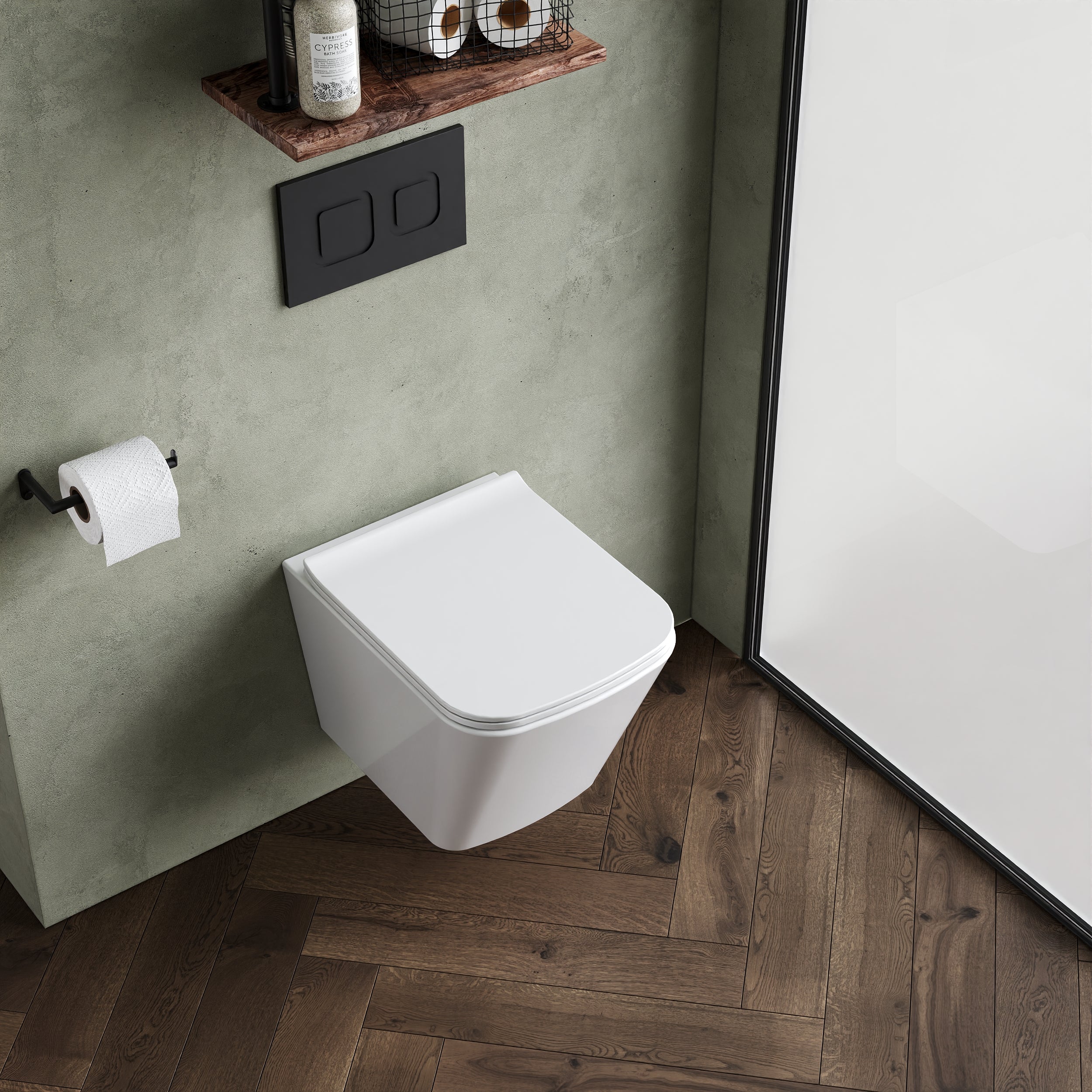 Hilderstone Modern Hung Toilet Pan with Soft Close Sandwich Seat - Image 3