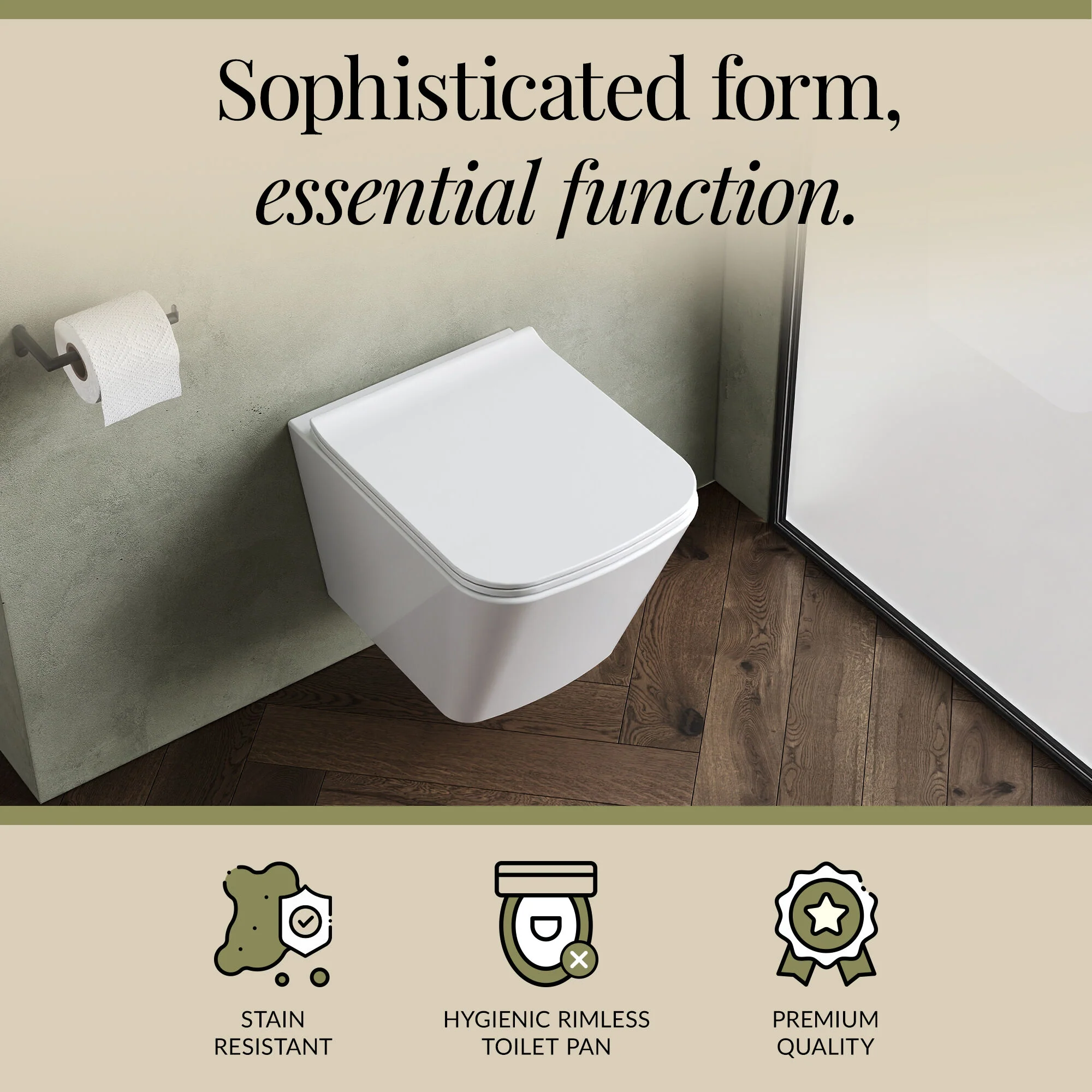 Hilderstone Modern Hung Toilet Pan with Soft Close Sandwich Seat - Image 6