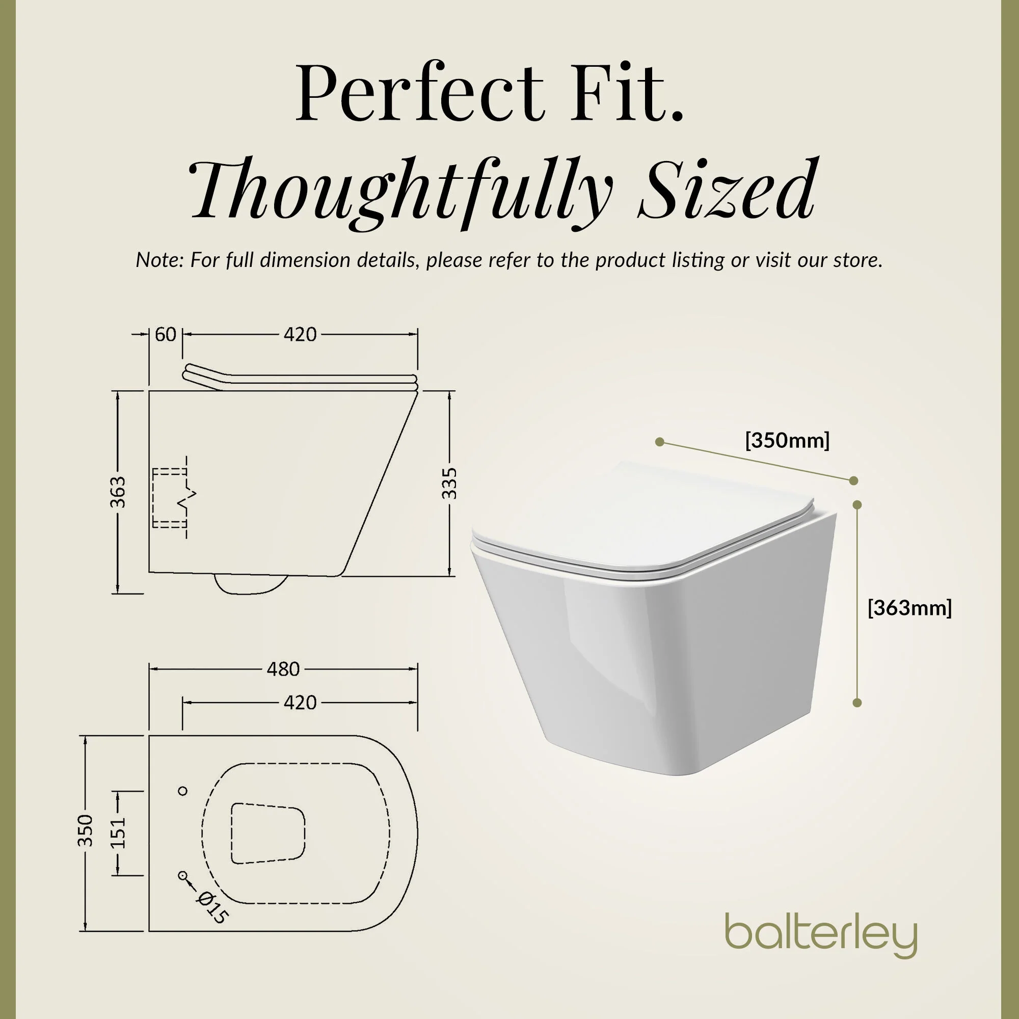 Hilderstone Modern Hung Toilet Pan with Soft Close Sandwich Seat - Image 7
