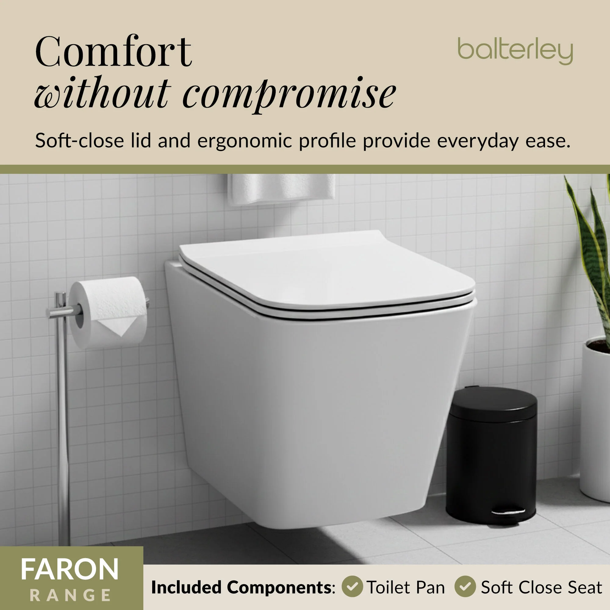 Hilderstone Modern Hung Toilet Pan with Soft Close Sandwich Seat - Image 9