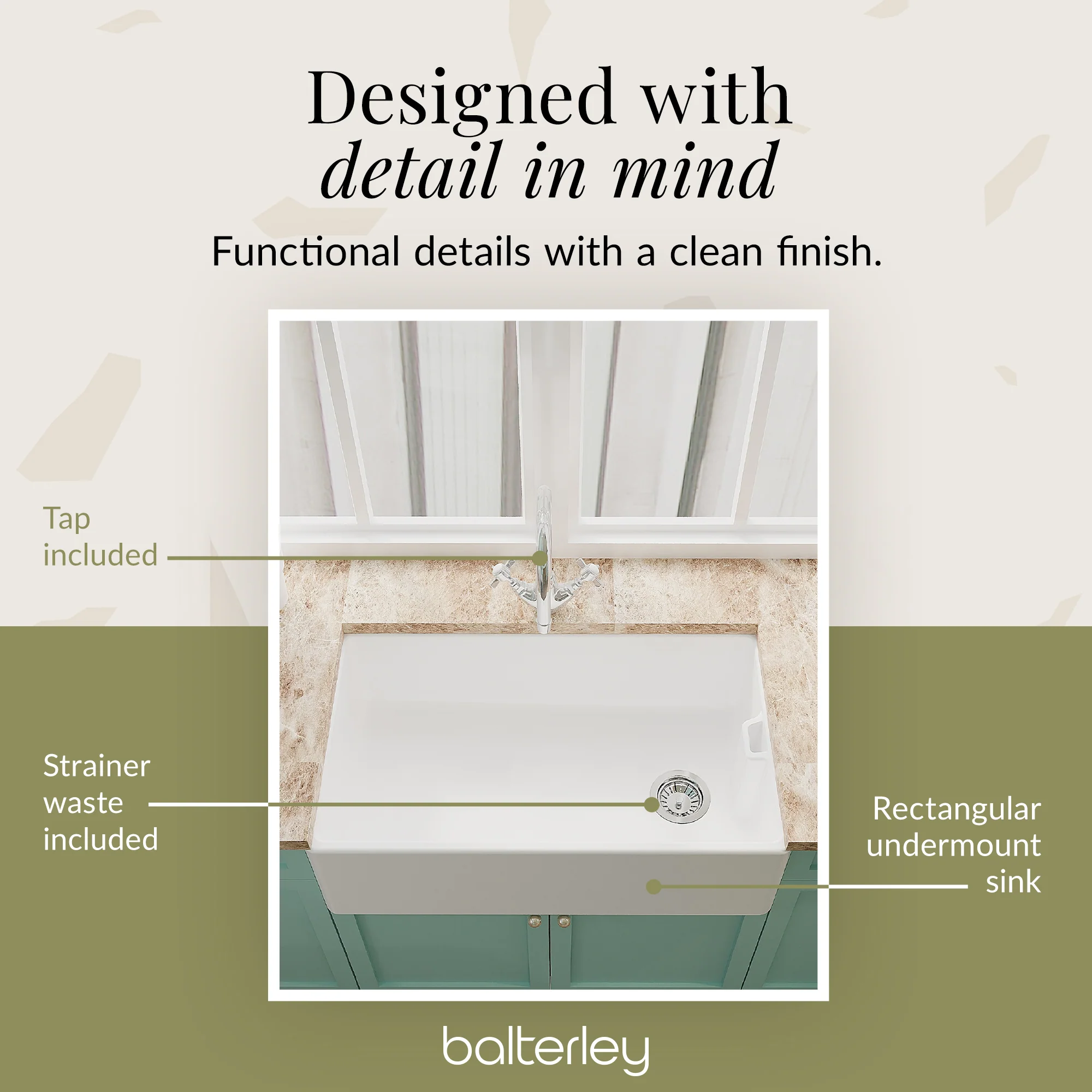 Fireclay Belfast Kitchen Sink Bundle with Overflow, Mono Sink Mixer Tap & Waste - Image 10