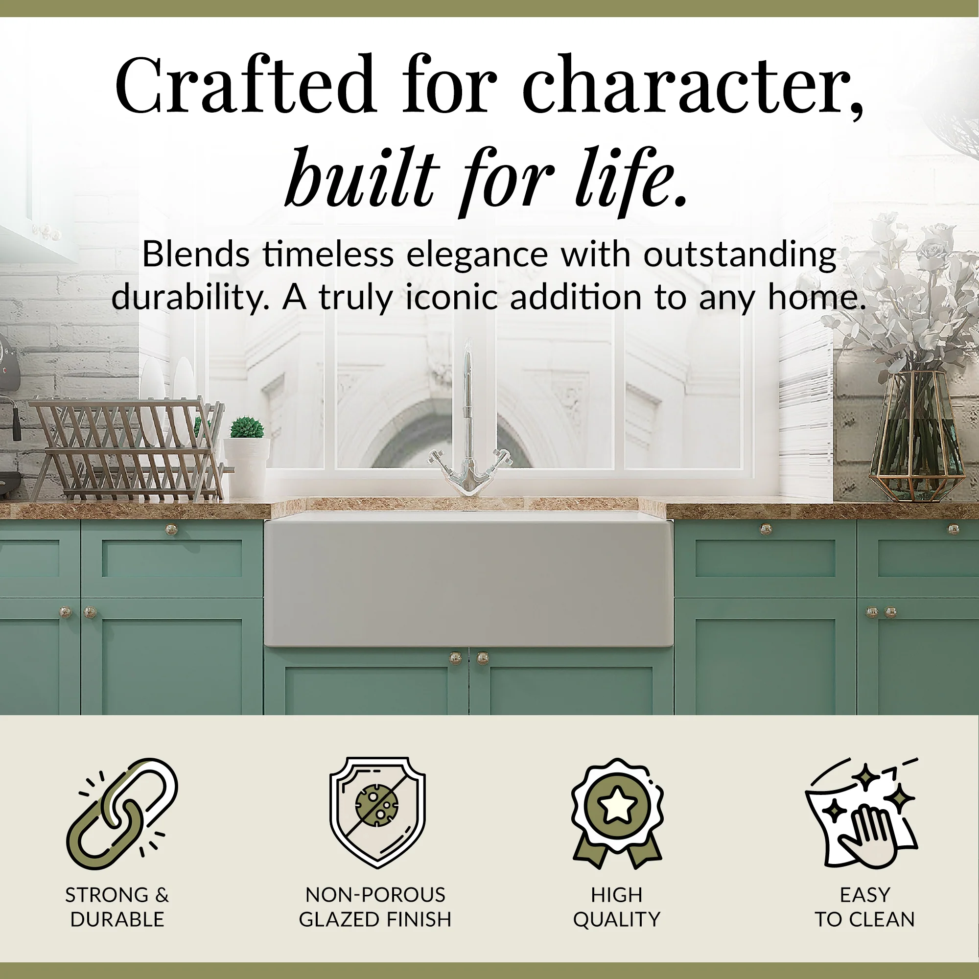 Fireclay Belfast Kitchen Sink Bundle with Overflow, Mono Sink Mixer Tap & Waste - Image 3