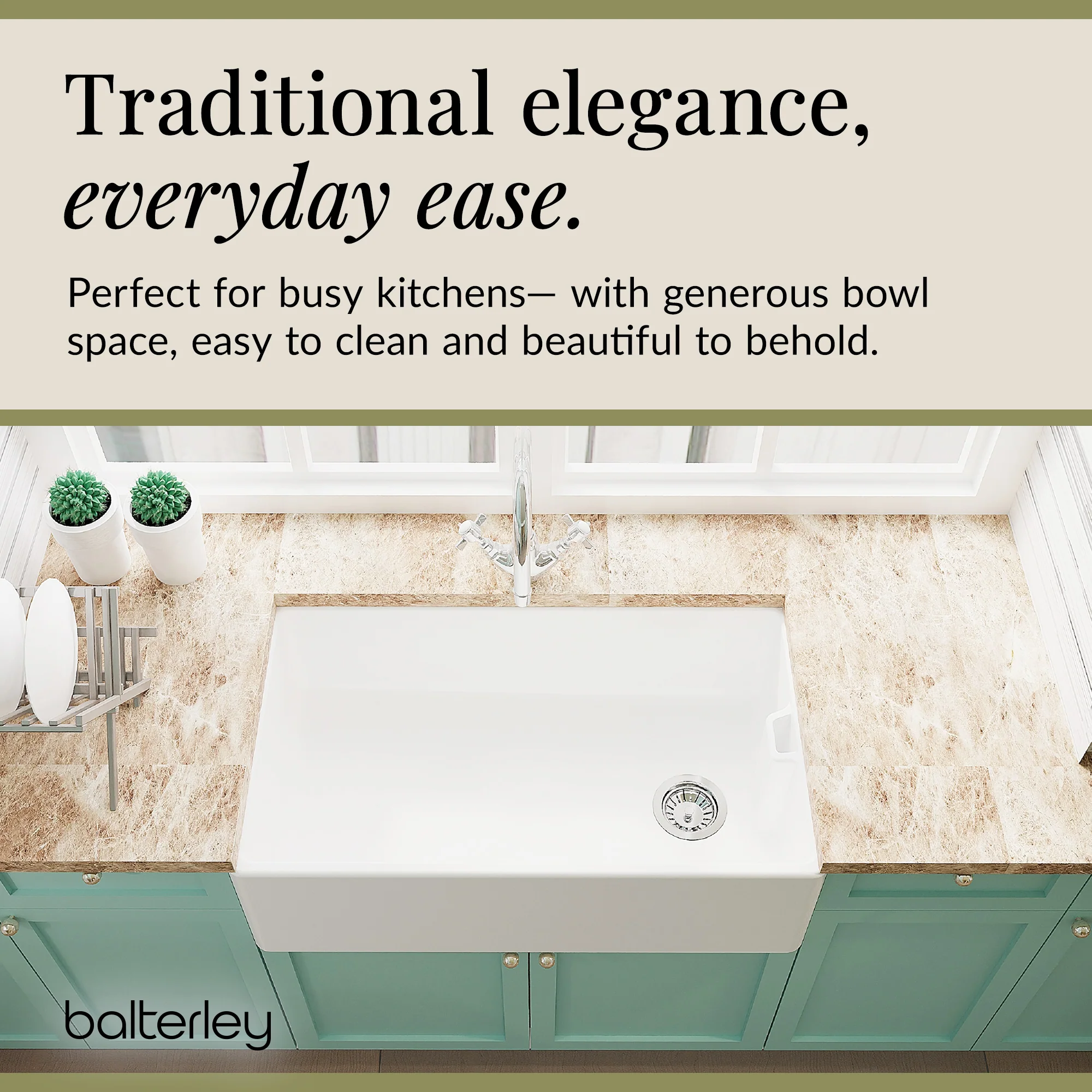 Fireclay Belfast Kitchen Sink Bundle with Overflow, Mono Sink Mixer Tap & Waste - Image 4