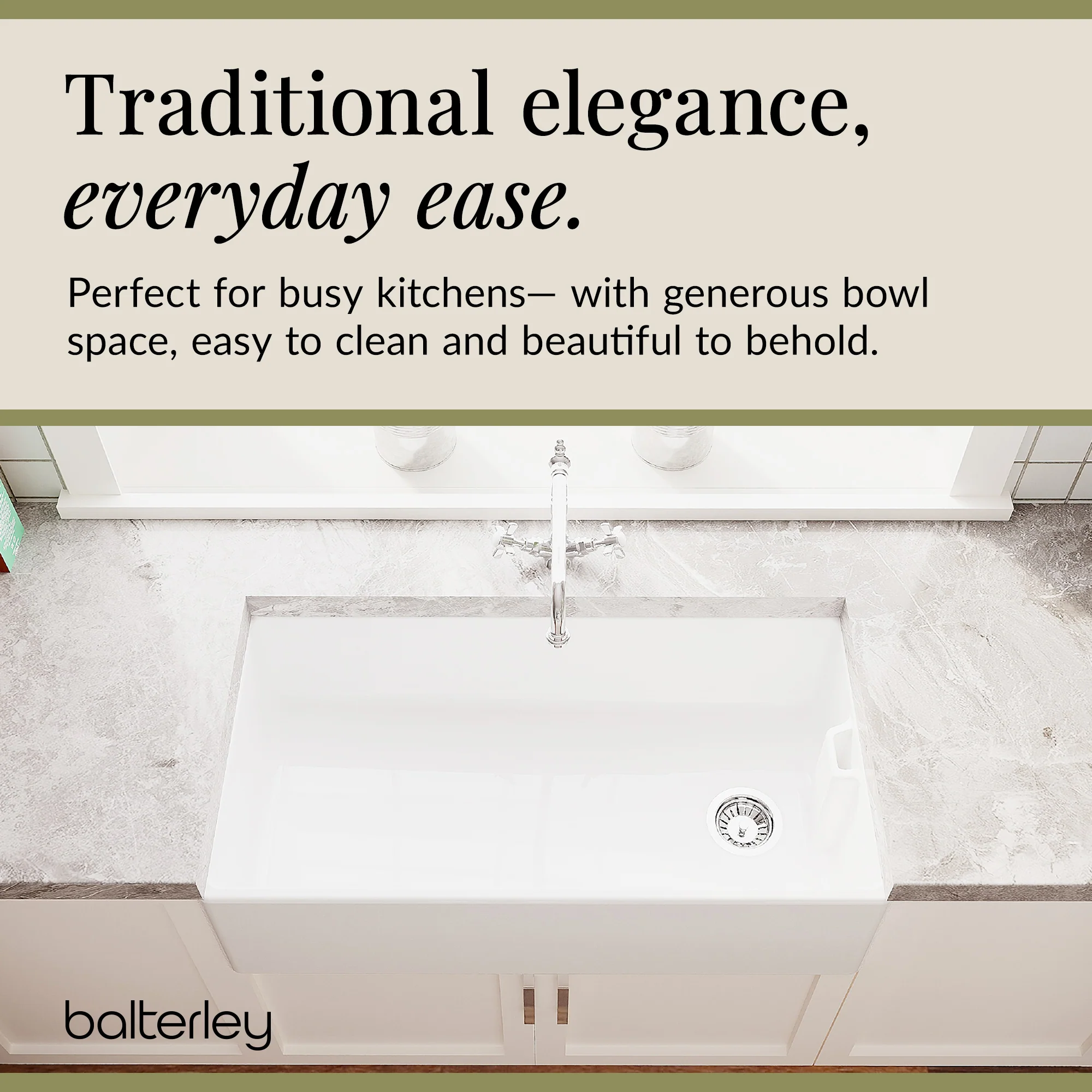 90cm Fireclay Ceramic Belfast Kitchen Sink Bundle with French Classic Tap & Waste - Image 4