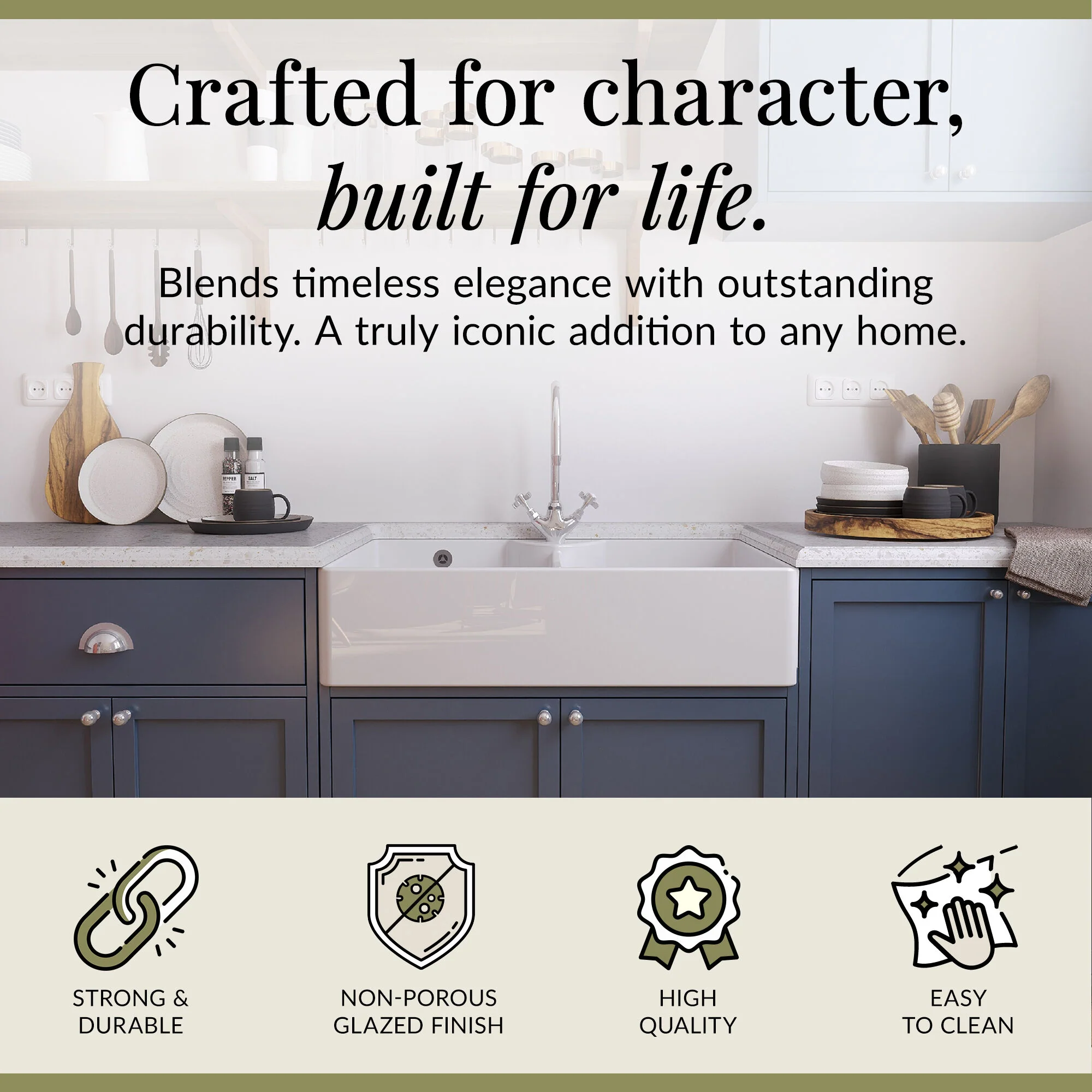 Double Bowl Fireclay Ceramic Butler Kitchen Sink Bundle with Overflow, Mixer Tap & Wastes - Image 11