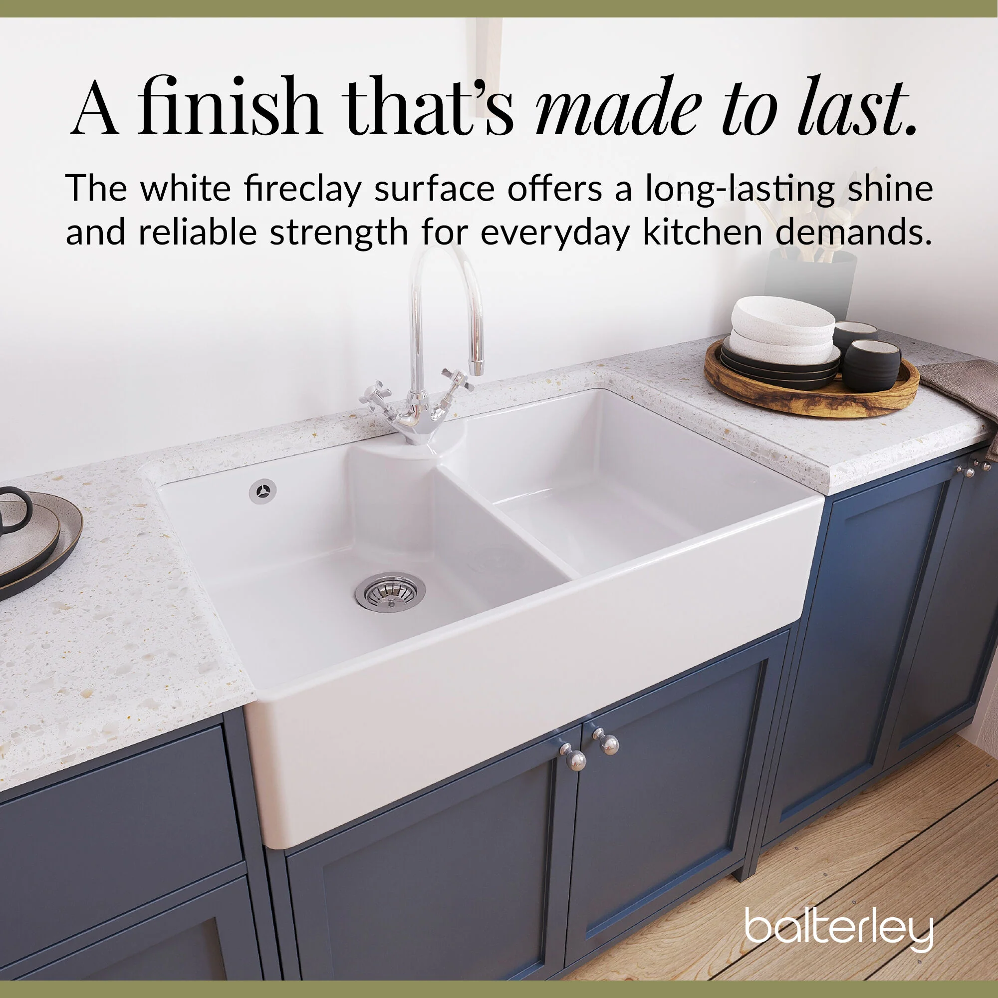Double Bowl Fireclay Ceramic Butler Kitchen Sink Bundle with Overflow, Mixer Tap & Wastes - Image 8