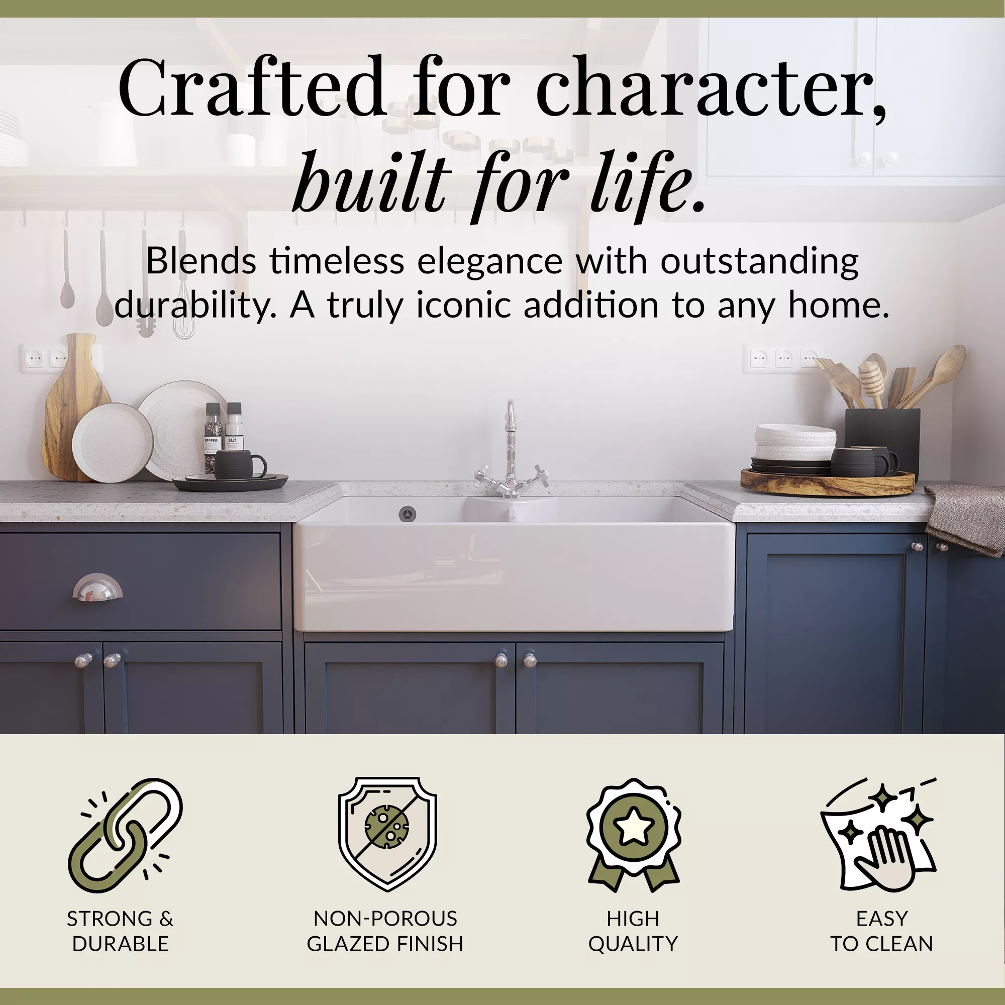 Double Bowl Fireclay Butler Kitchen Sink Bundle with Overflow, Classic Tap & Wastes - Image 6