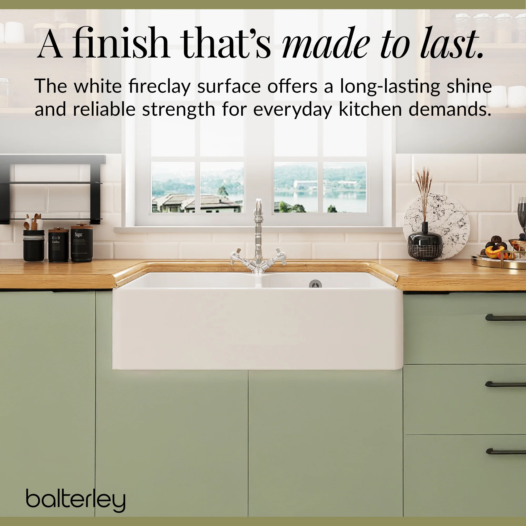 Double Bowl Fireclay Ceramic Butler Kitchen Sink Bundle with Stepped Weir, Classic Tap & Wastes - Image 7
