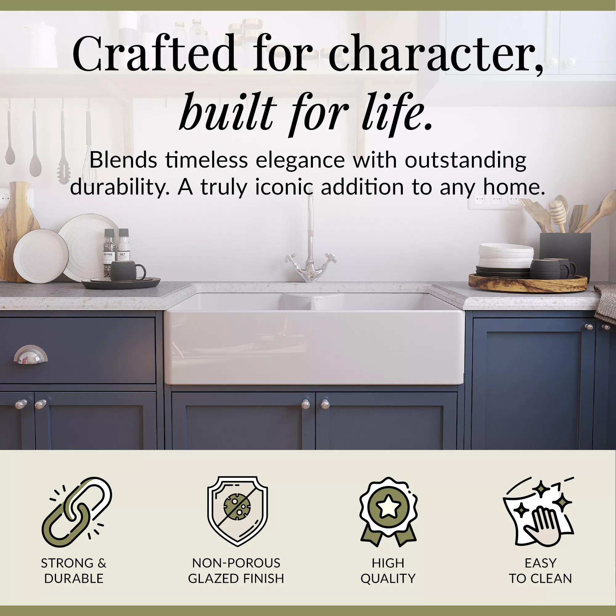 Double Bowl Fireclay Ceramic Butler Kitchen Sink Bundle with Stepped Weir, Mixer Tap & Wastes - Image 6