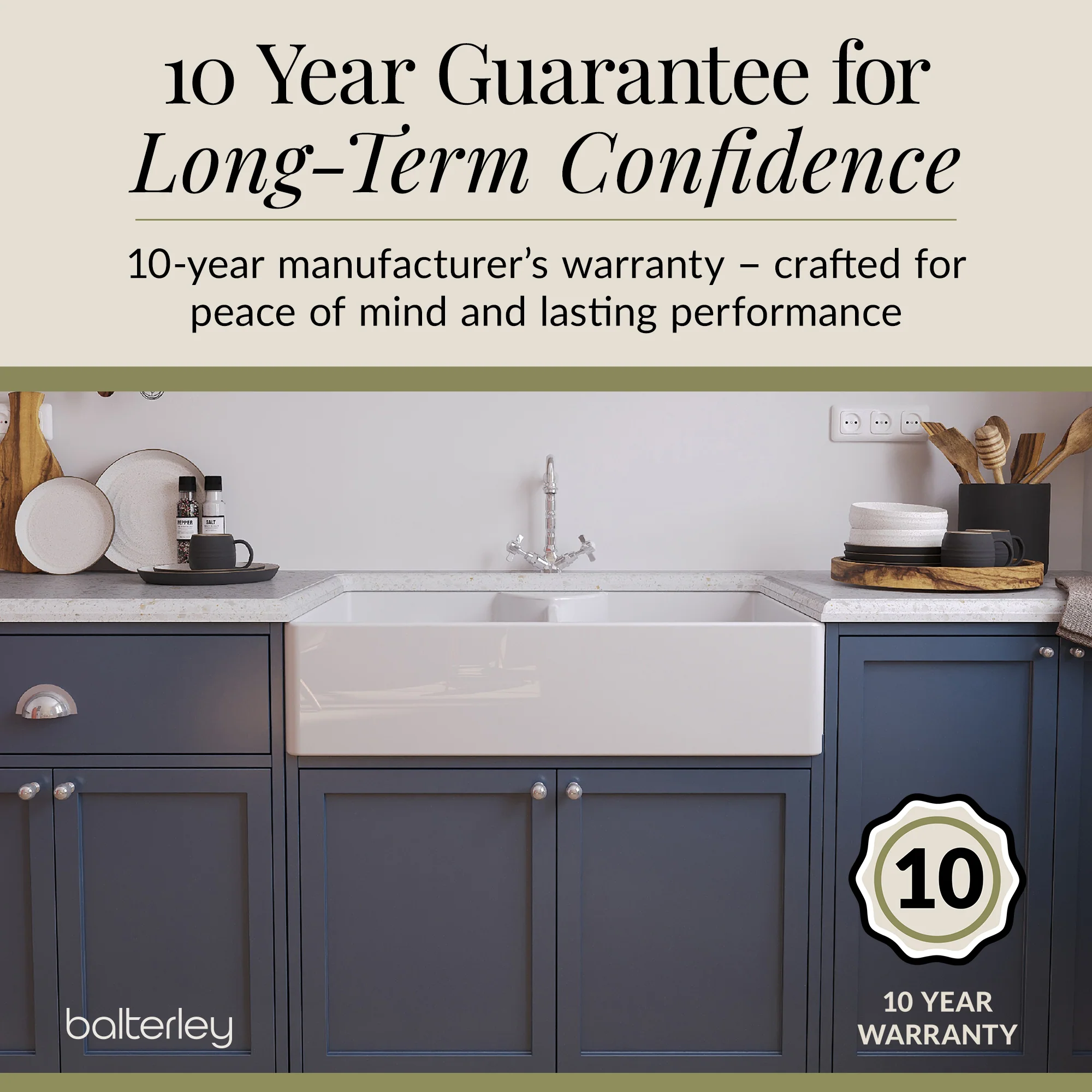 Double Bowl Fireclay Ceramic Butler Kitchen Sink Bundle with Stepped Weir, Classic Tap & Wastes - Image 7