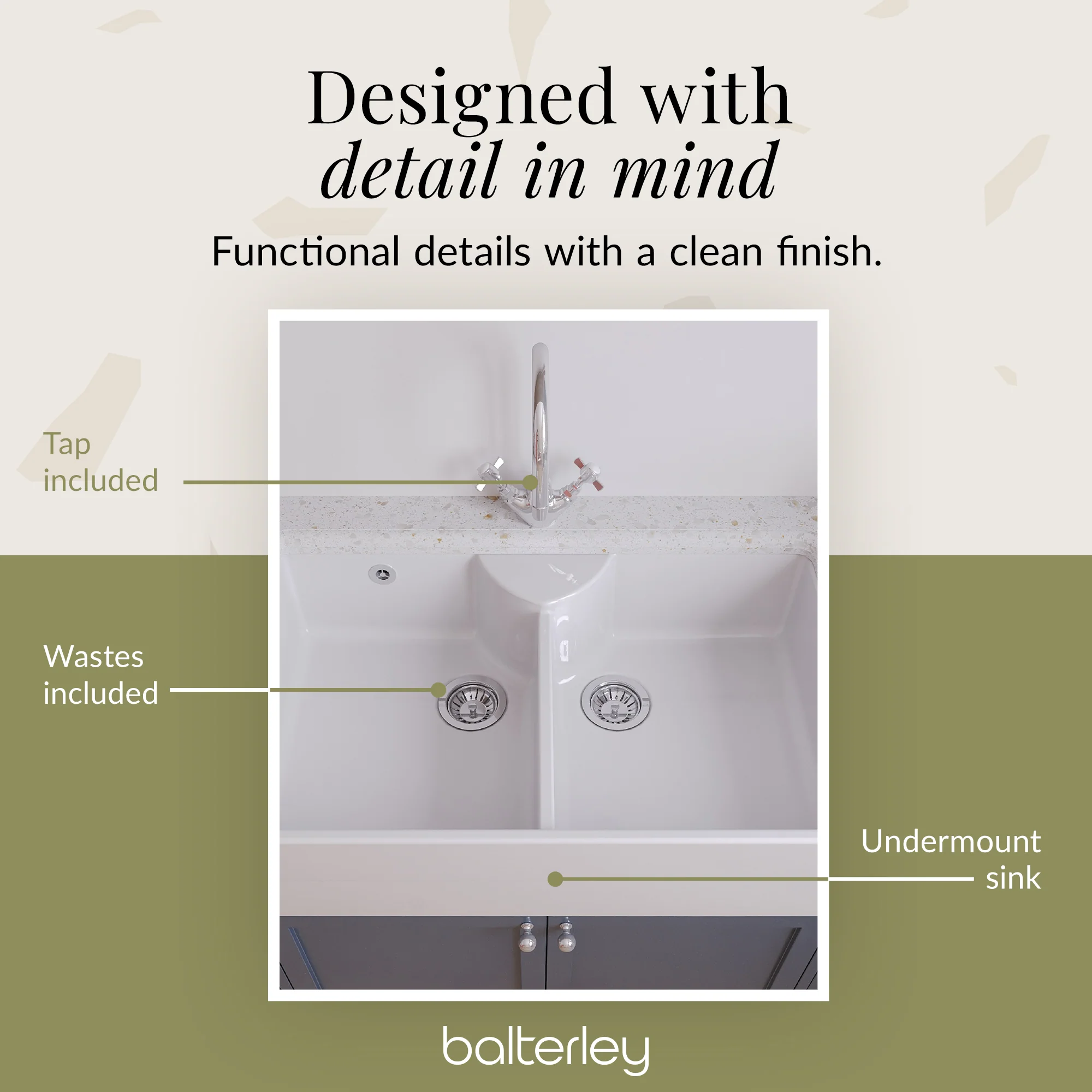 Double Bowl Fireclay Ceramic Butler Kitchen Sink Bundle with Stepped Weir, Mixer Tap & Wastes - Image 11
