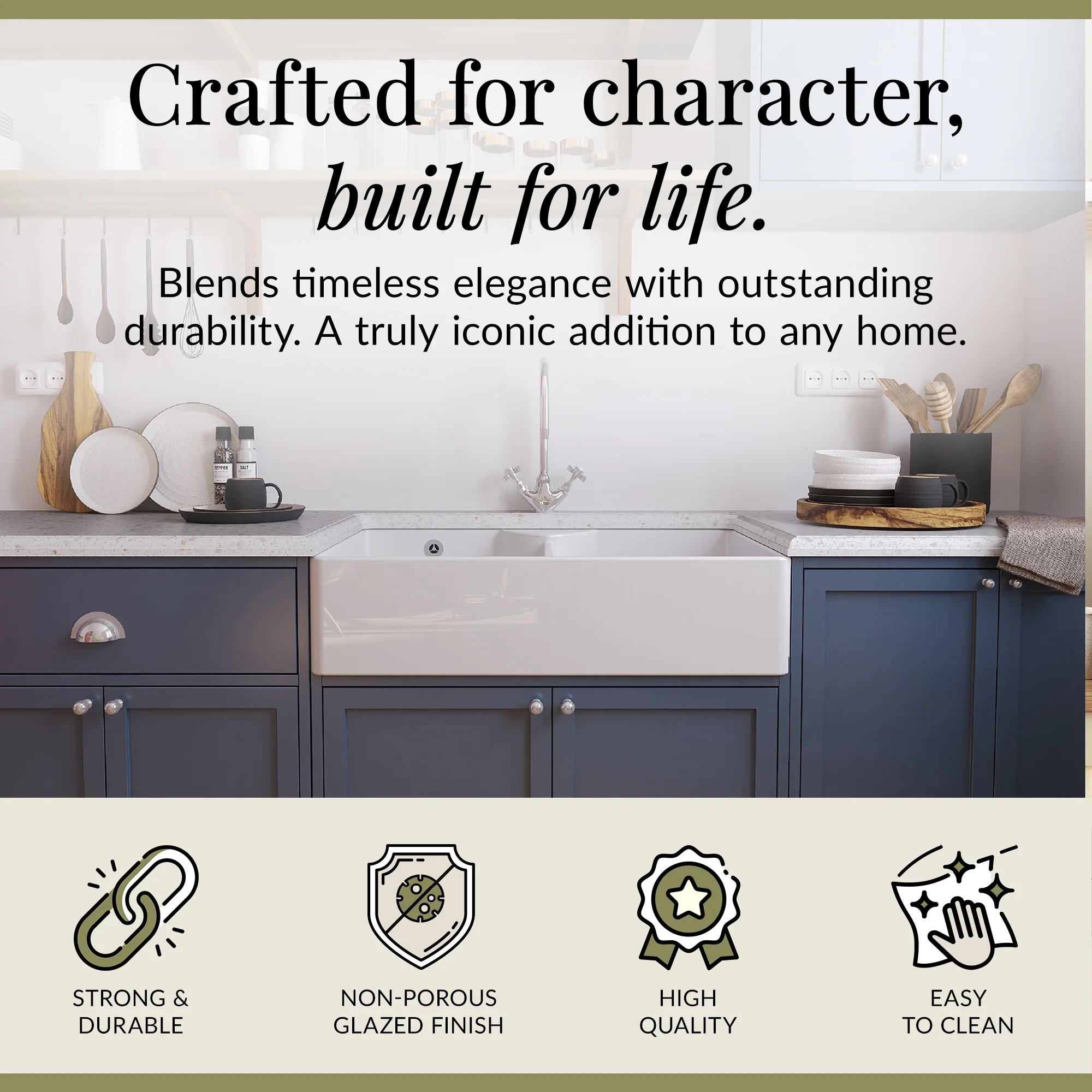 Double Bowl Fireclay Ceramic Butler Kitchen Sink Bundle with Stepped Weir, Mixer Tap & Wastes - Image 6