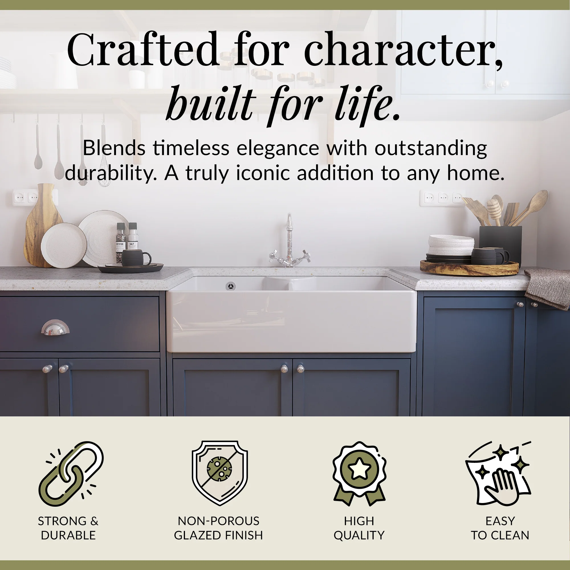 Double Bowl Fireclay Ceramic Butler Kitchen Sink Bundle with Stepped Weir, Classic Tap & Wastes - Image 6