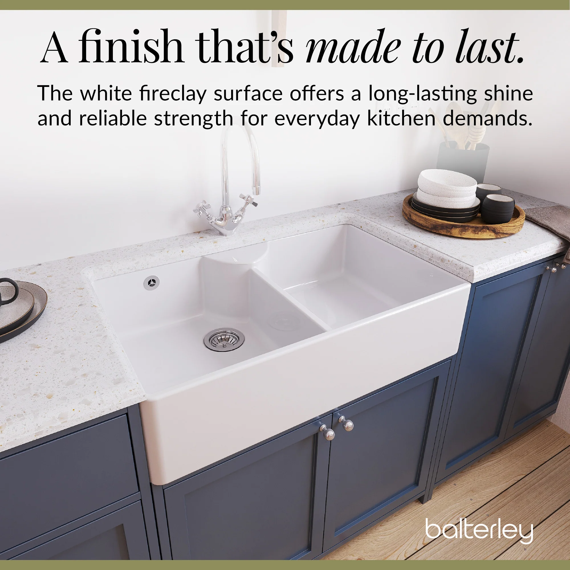Double Bowl Fireclay Ceramic Butler Kitchen Sink Bundle with Stepped Weir, Classic Tap & Wastes - Image 8