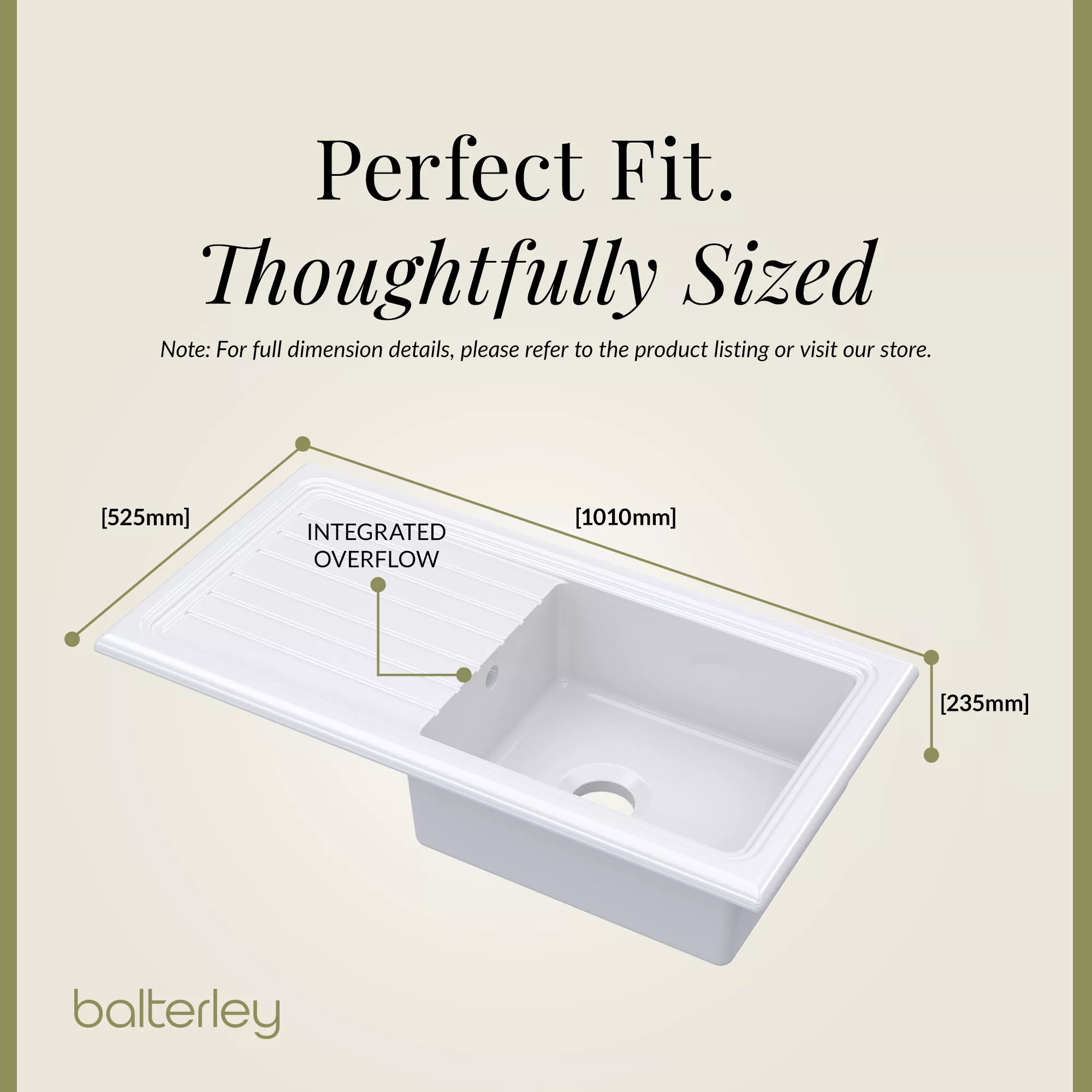 Single Bowl Fireclay Inset Kitchen Sink & Drainer, Mixer Tap & Wastes, 1010mm - Image 9