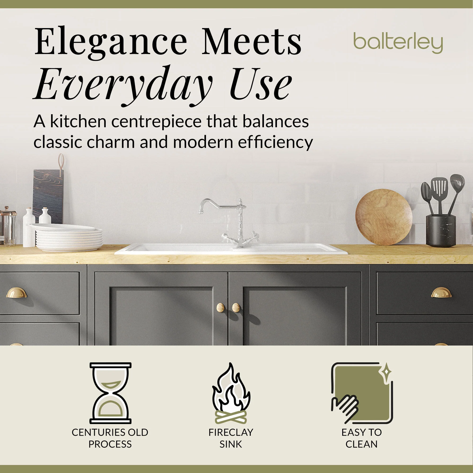 Single Bowl Fireclay Inset Kitchen Sink & Drainer, Classic Tap & Wastes, 1010mm - Image 14