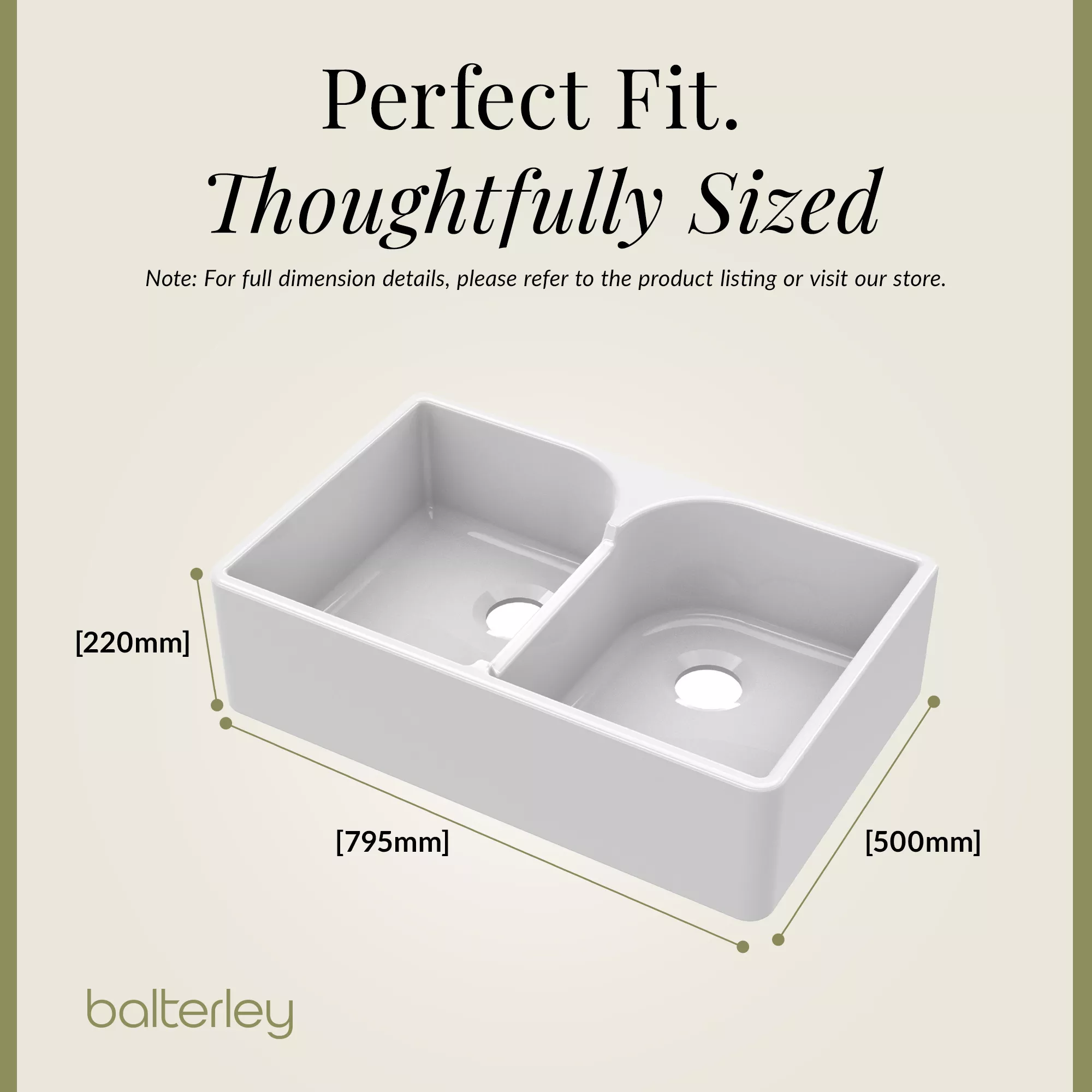 Fireclay Kitchen Bundle - Double Bowl Stepped Weir Butler Sink, Wastes & Bridge Crosshead Tap, 795mm - Brushed Brass - Image 8