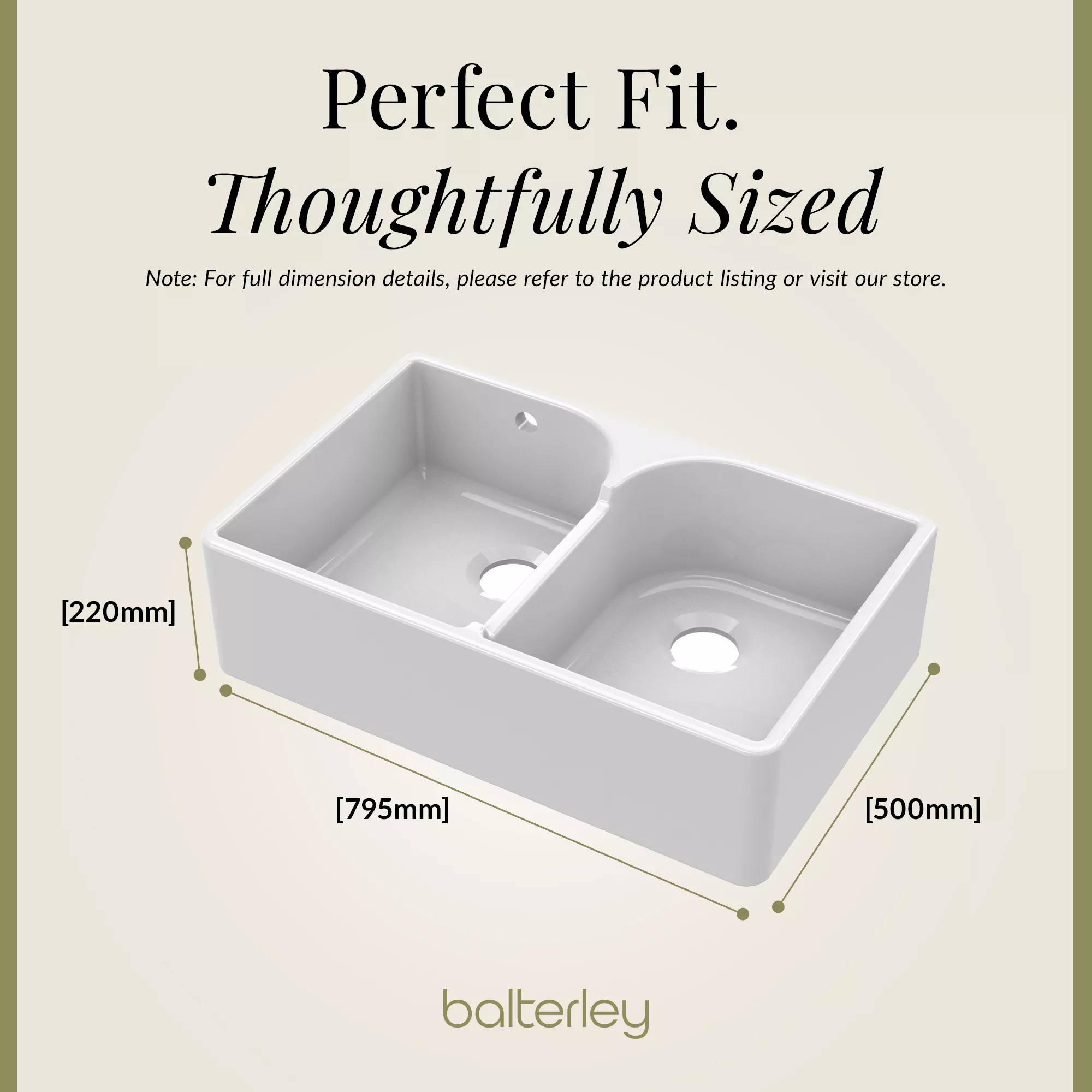 Fireclay Kitchen Bundle - Double Bowl Stepped Weir Butler Sink, Wastes & Crosshead Tap, 795mm - Brushed Brass - Image 8