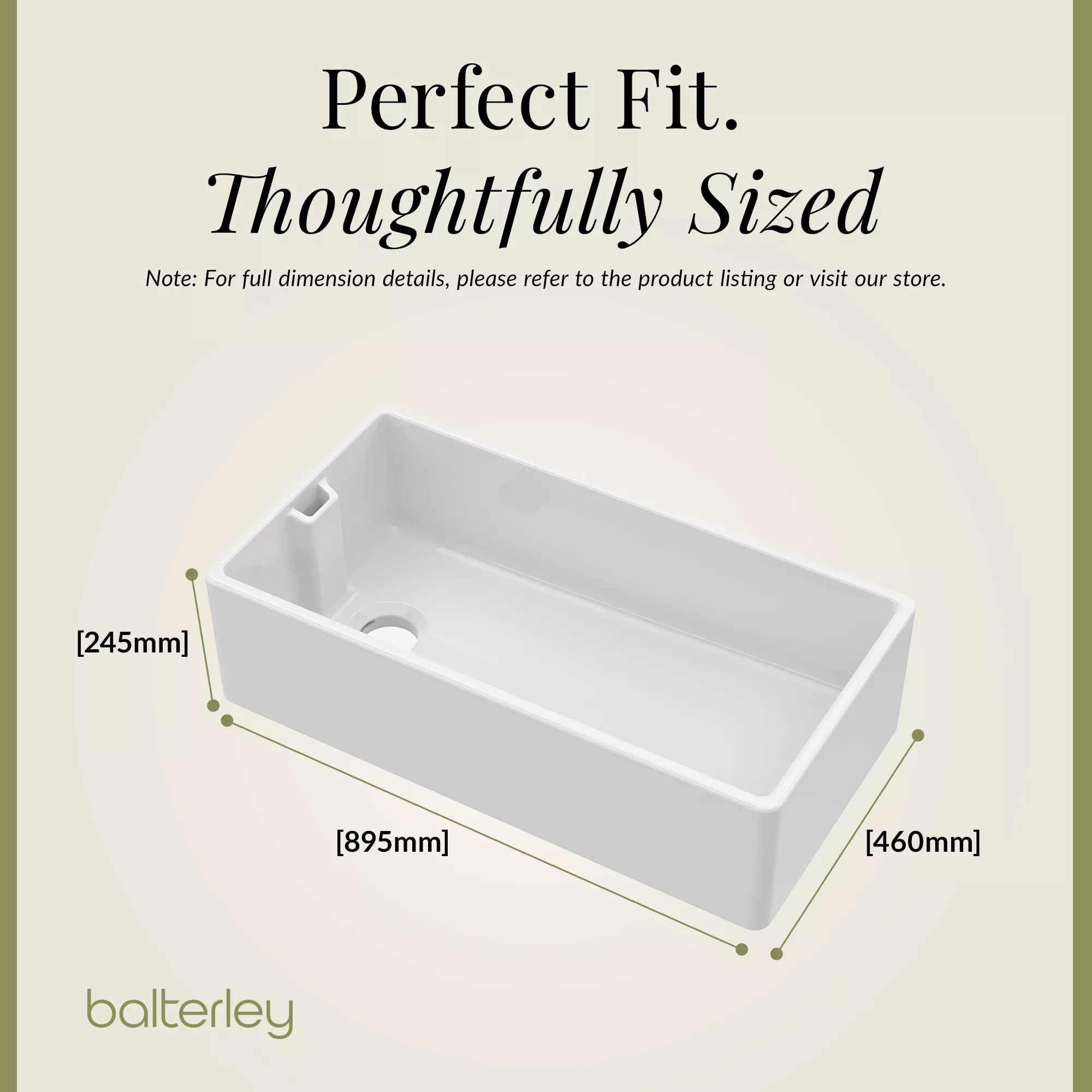 Fireclay Kitchen Bundle - Single Bowl Belfast Sink, Strainer Waste & Bridge Crosshead Mixer Tap, 895mm - Brushed Brass - Image 8