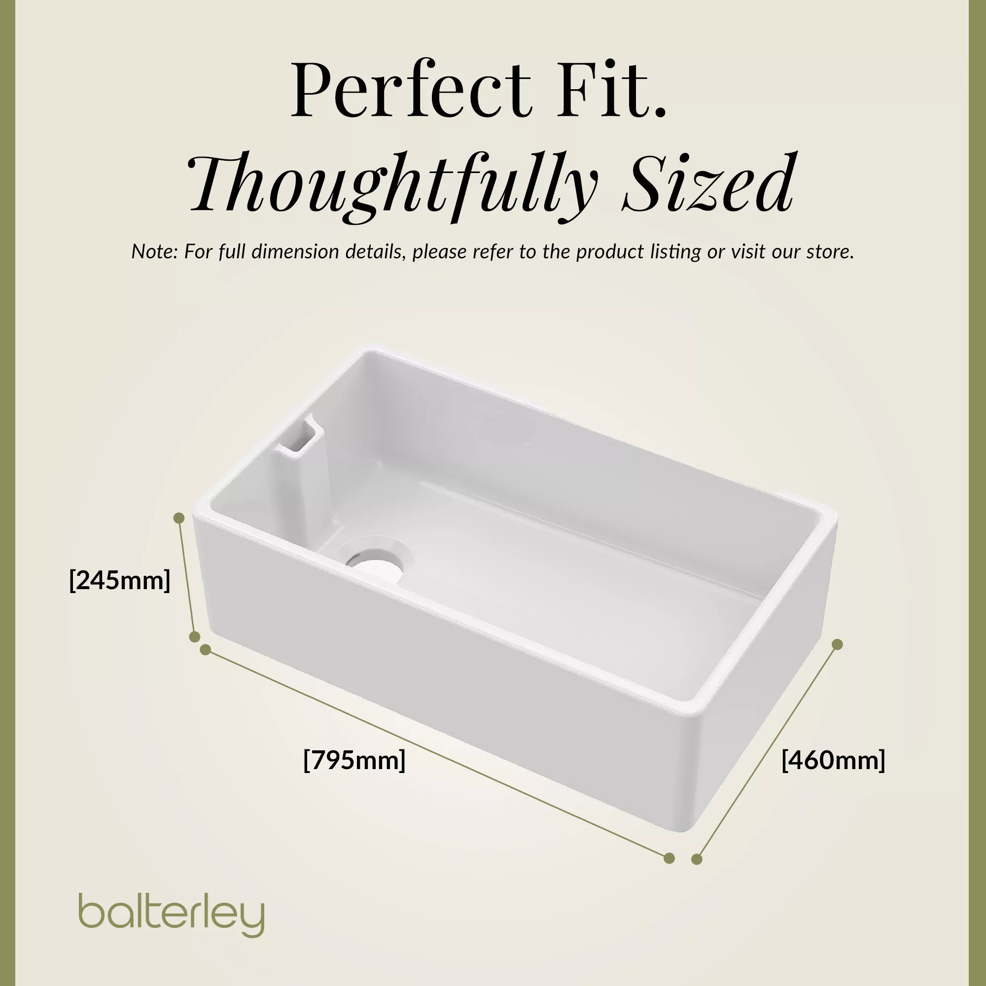 Fireclay Kitchen Bundle - Single Bowl Belfast Sink, Strainer Waste & Bridge Crosshead Tap, 795mm - Brushed Brass - Image 8