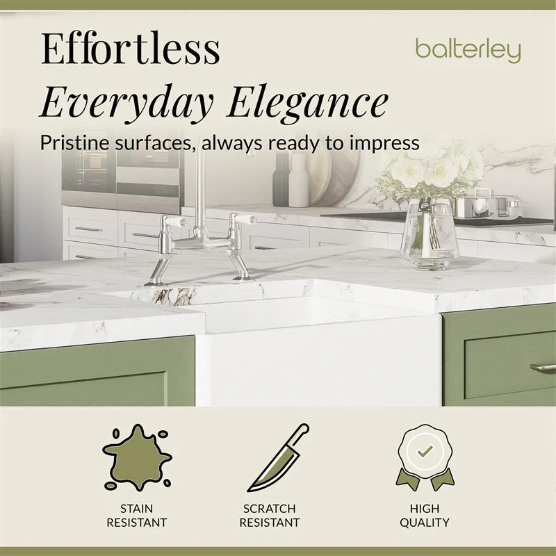 Fireclay Kitchen Bundle - Single Bowl Belfast Sink, Strainer Waste & Bridge Mixer Tap, 595mm - Chrome - Image 4