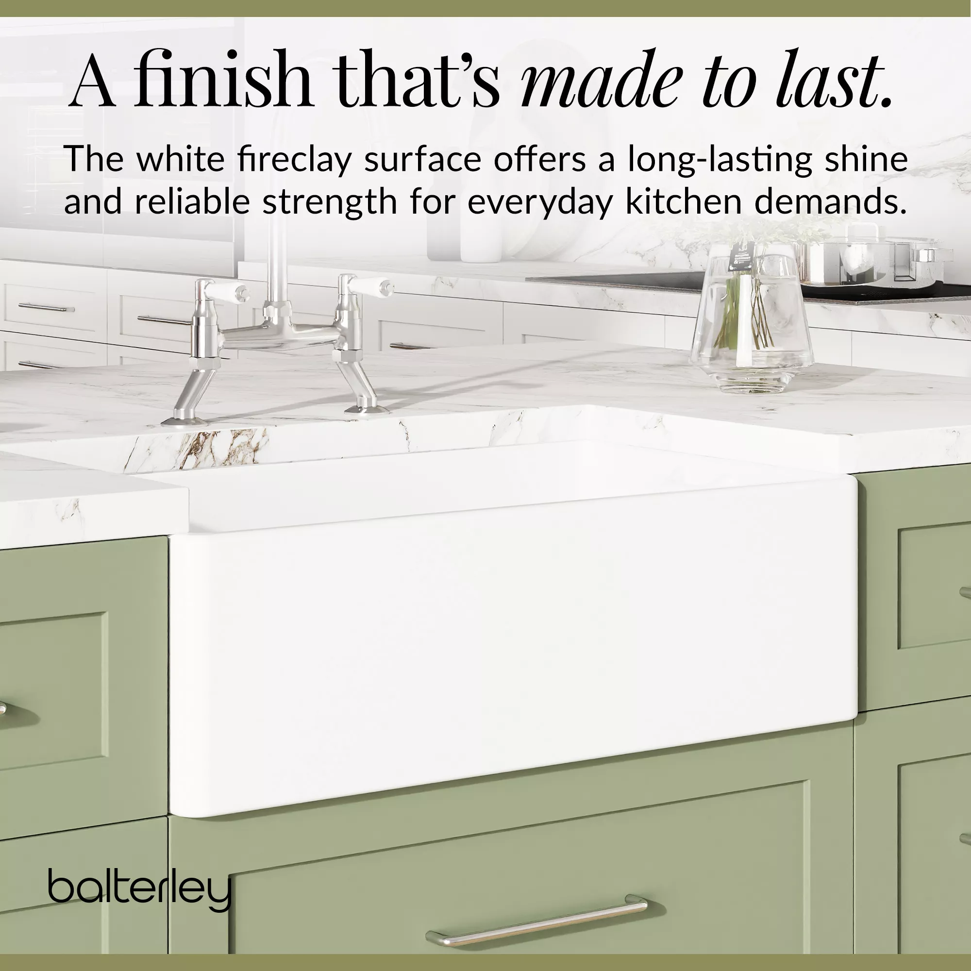 Fireclay Kitchen Bundle - Single Bowl Belfast Sink, Strainer Waste & Bridge Mixer Tap, 795mm - Chrome - Image 8