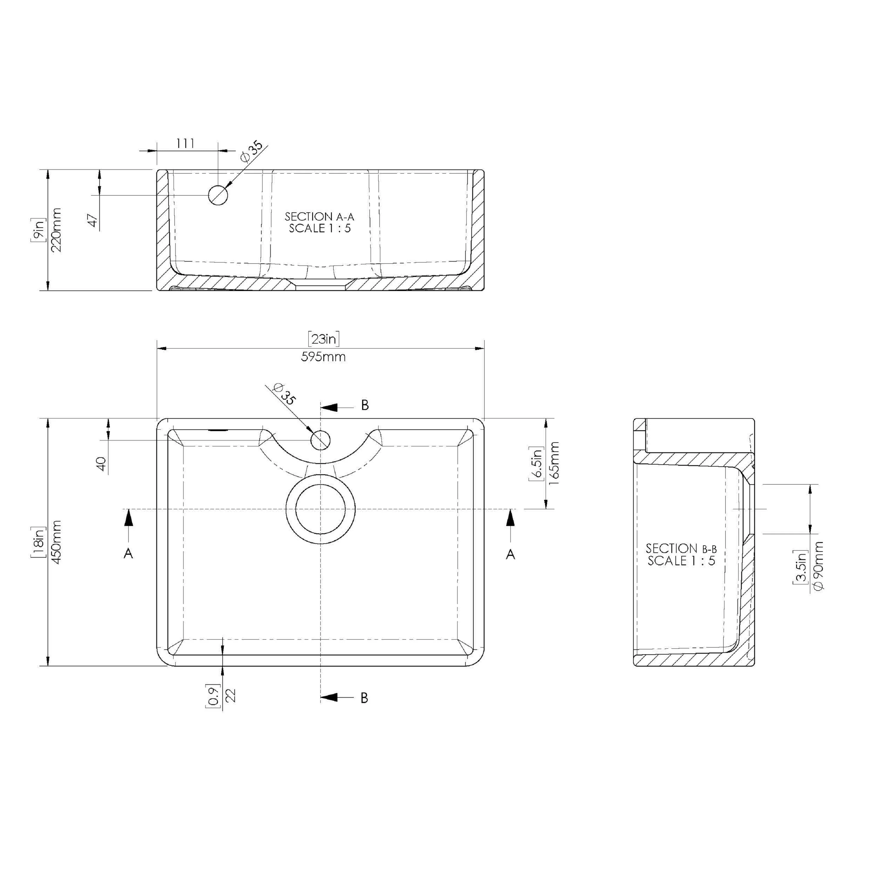 Single Bowl Fireclay Ceramic Butler Kitchen Sink Bundle with Tap Ledge, Overflow, Tap & Waste - Image 5