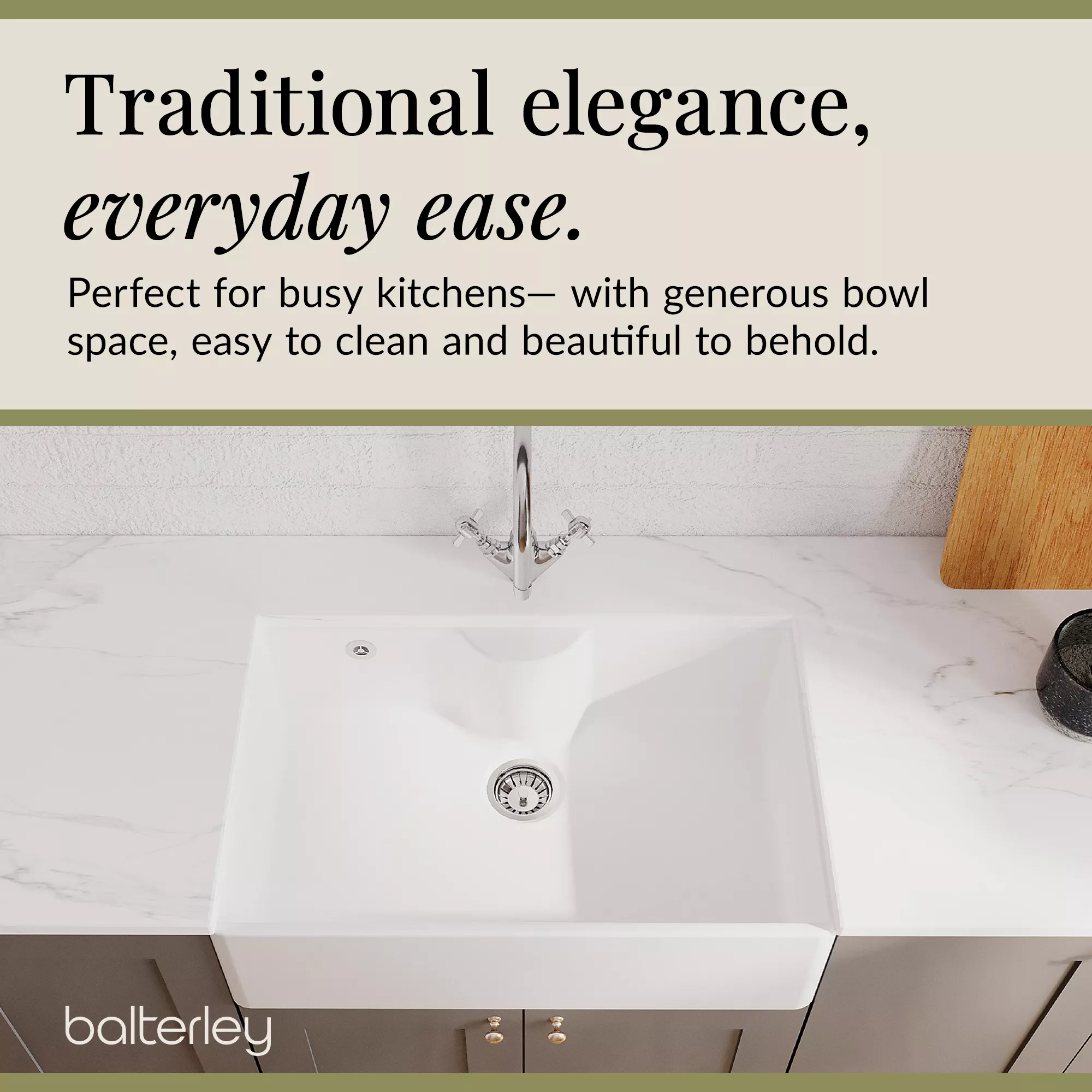 Single Bowl Fireclay Ceramic Butler Kitchen Sink Bundle with Tap Ledge, Tap & Waste - Image 8