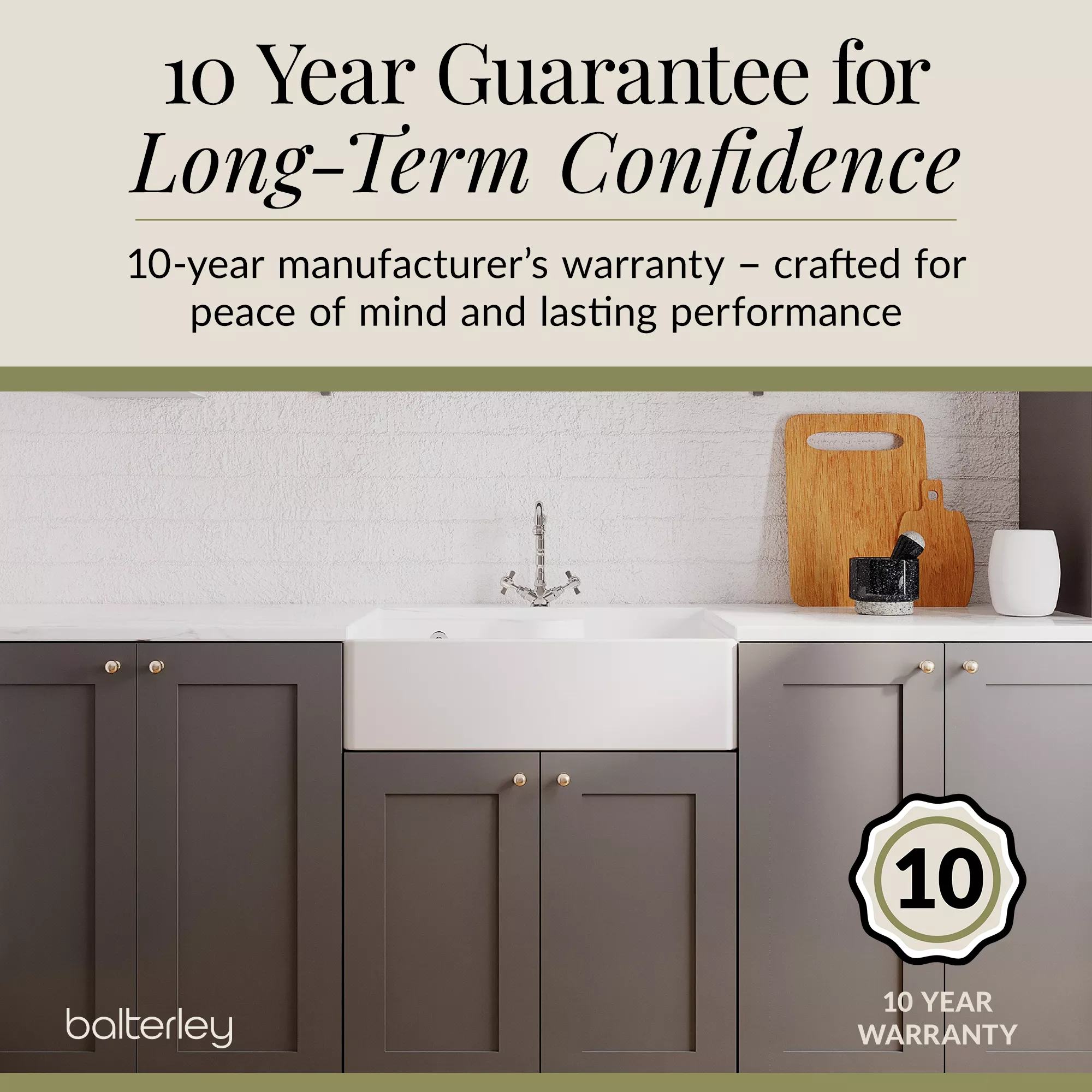 Single Bow Fireclay Ceramic Butler Kitchen Sink Bundle with Tap Ledge, French Classic Tap & Waste - Image 10