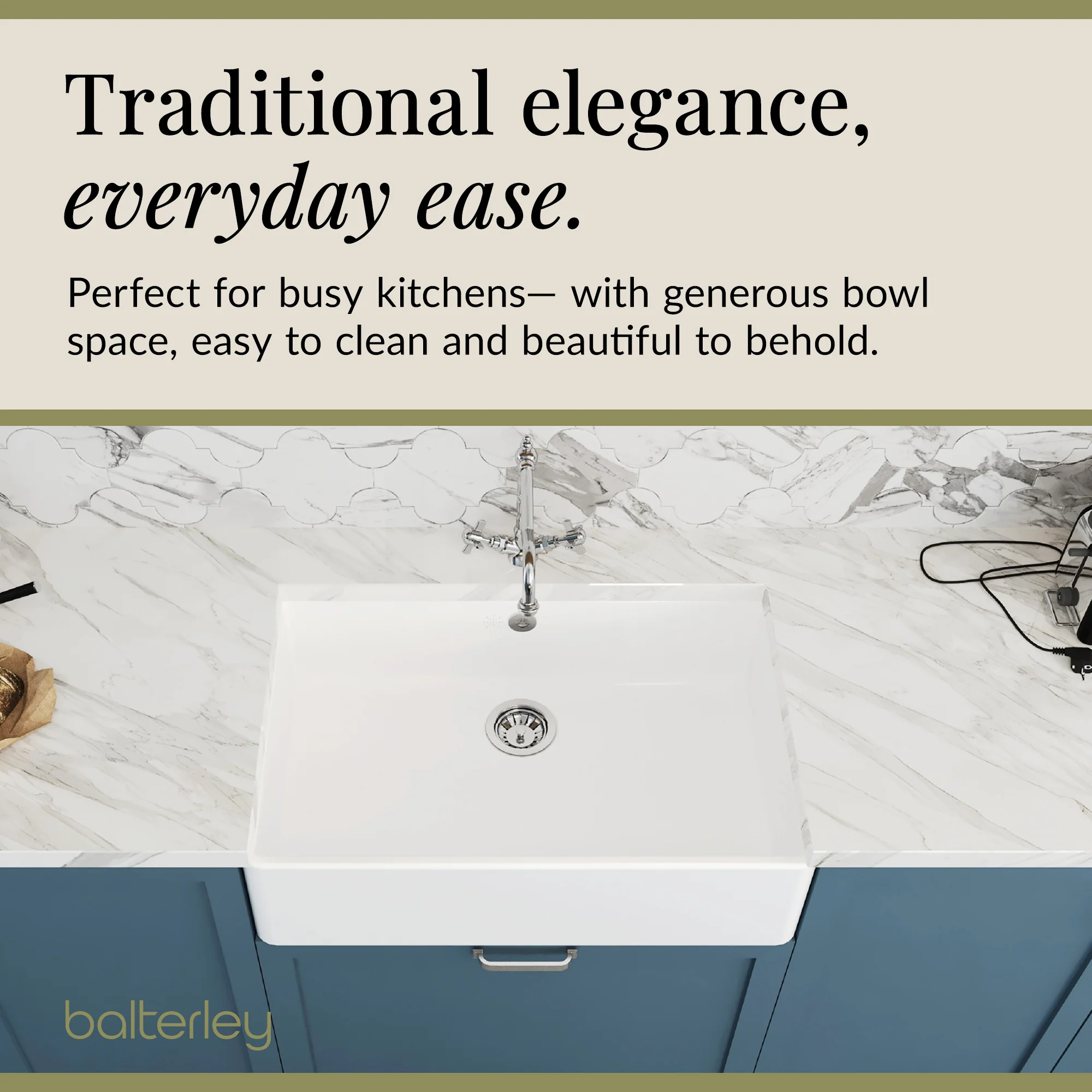 Single Bowl Fireclay Butler Kitchen Sink Bundle inc French Classic Tap & Overflow - Image 4