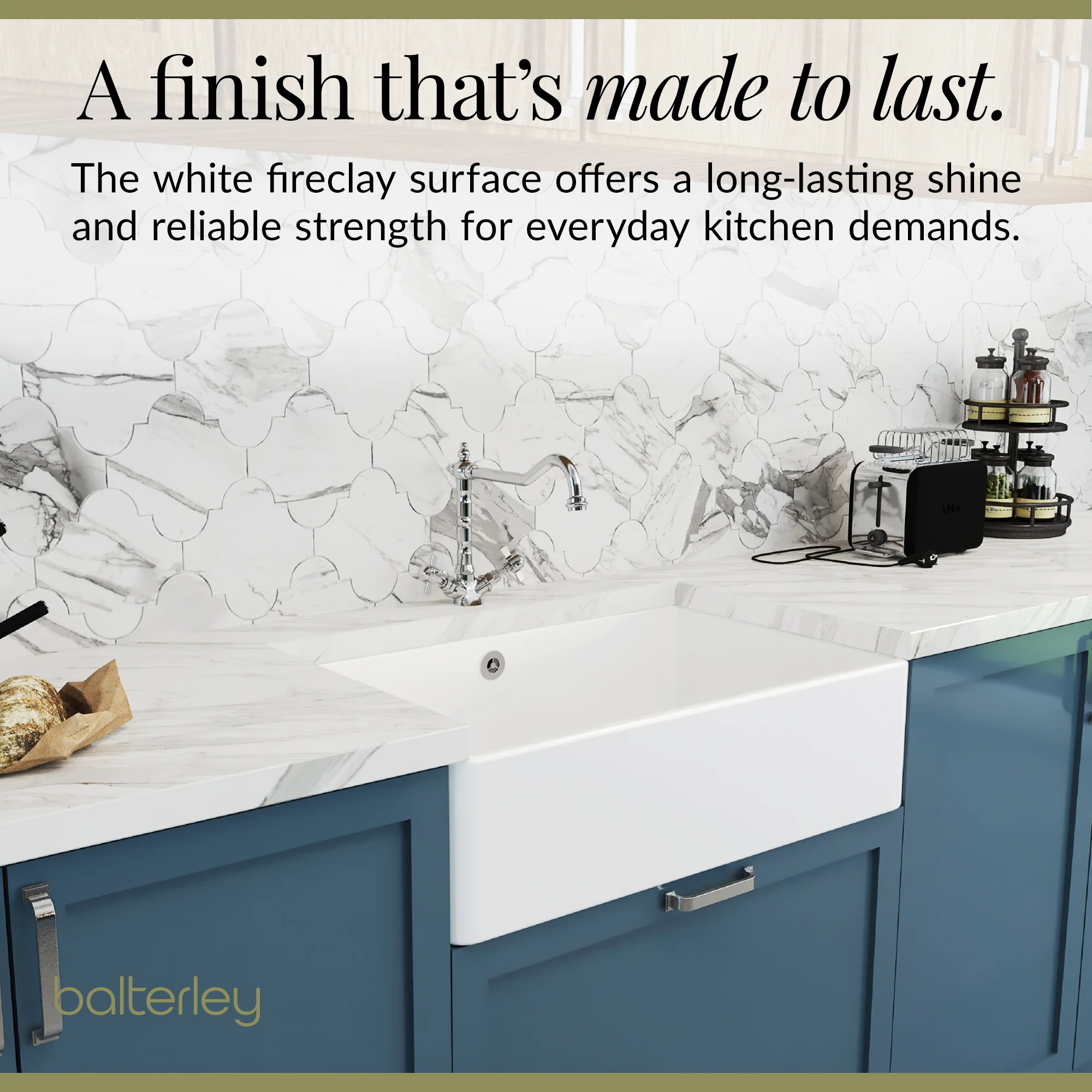 Single Bowl Fireclay Butler Kitchen Sink Bundle inc French Classic Tap & Overflow - Image 7