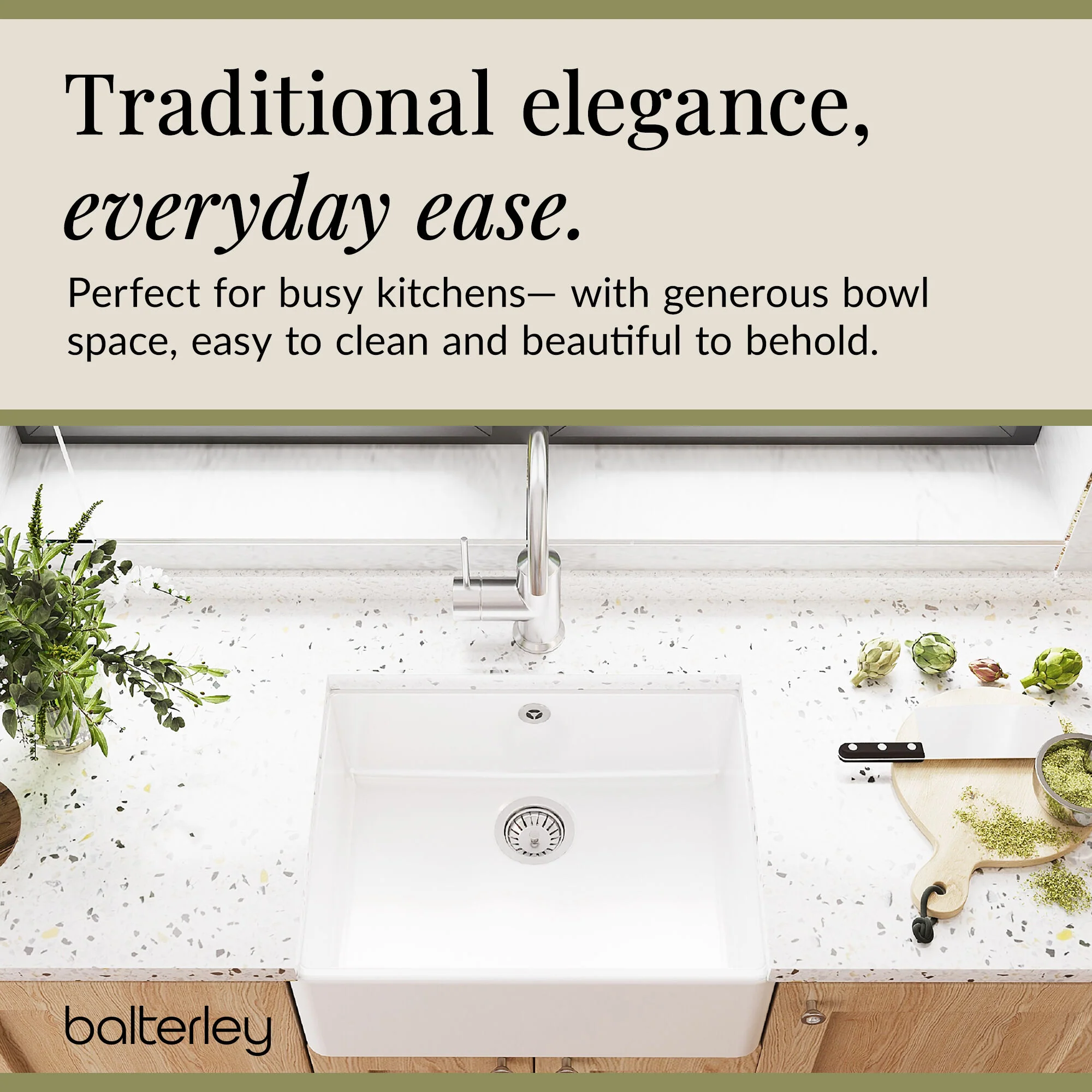 Single Bowl Fireclay Ceramic Butler Kitchen Sink with Overflow - 595mm - Image 10