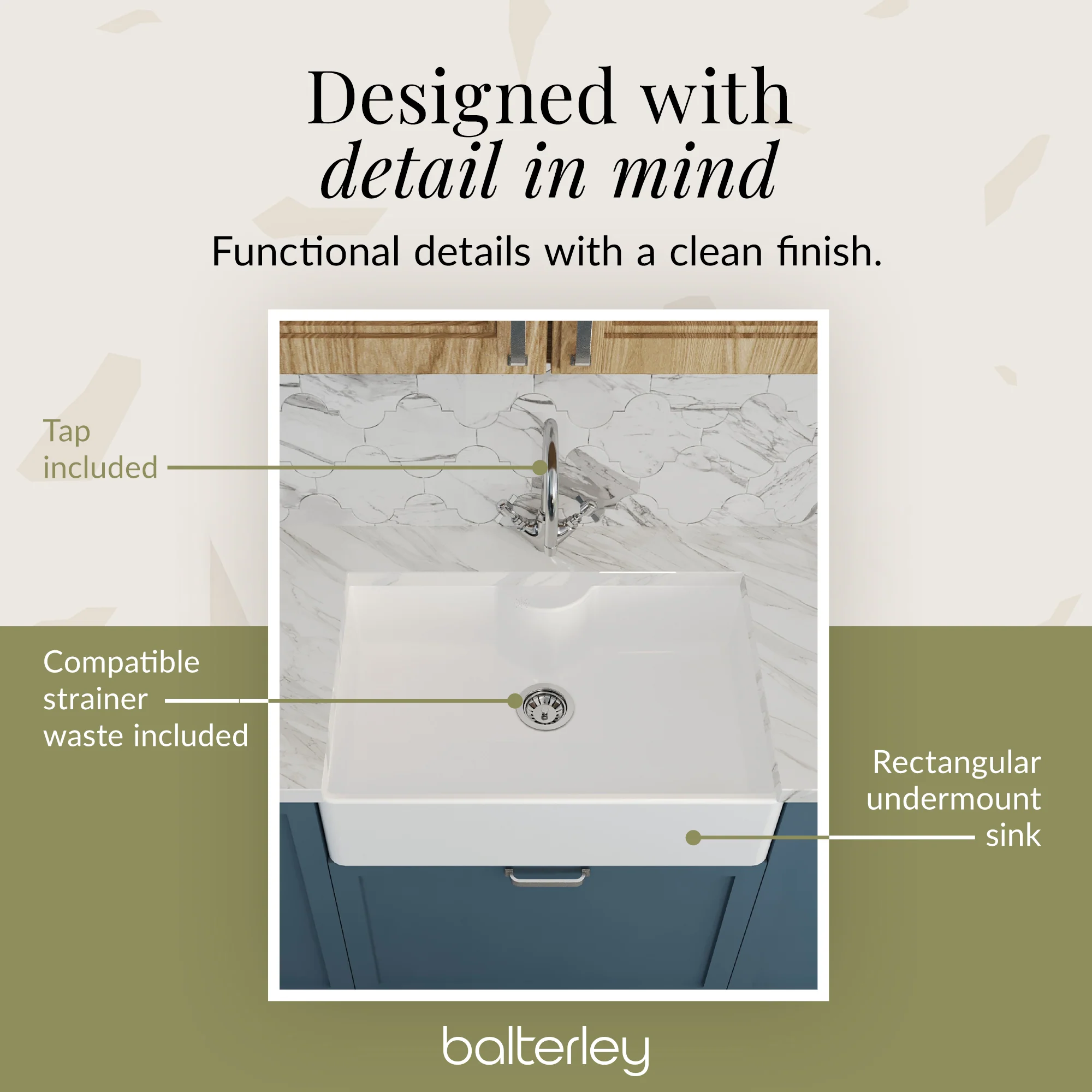 Single Bowl Fireclay Ceramic Butler Kitchen Sink Bundle with a Classic Tap, Tap Ledge & Waste - Image 10