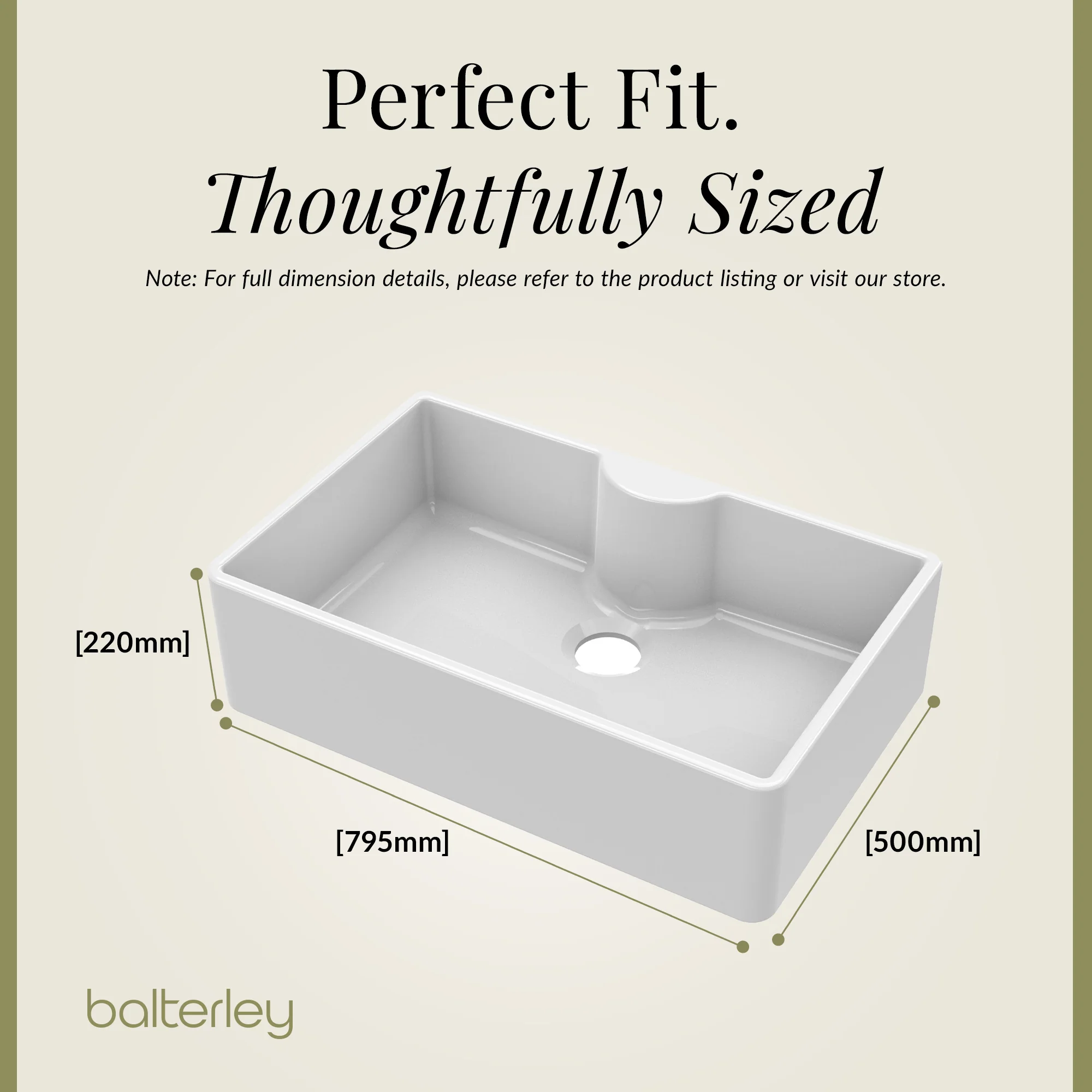 Single Bowl Fireclay Ceramic Butler Kitchen Sink Bundle with a Classic Tap, Tap Ledge & Waste - Image 8