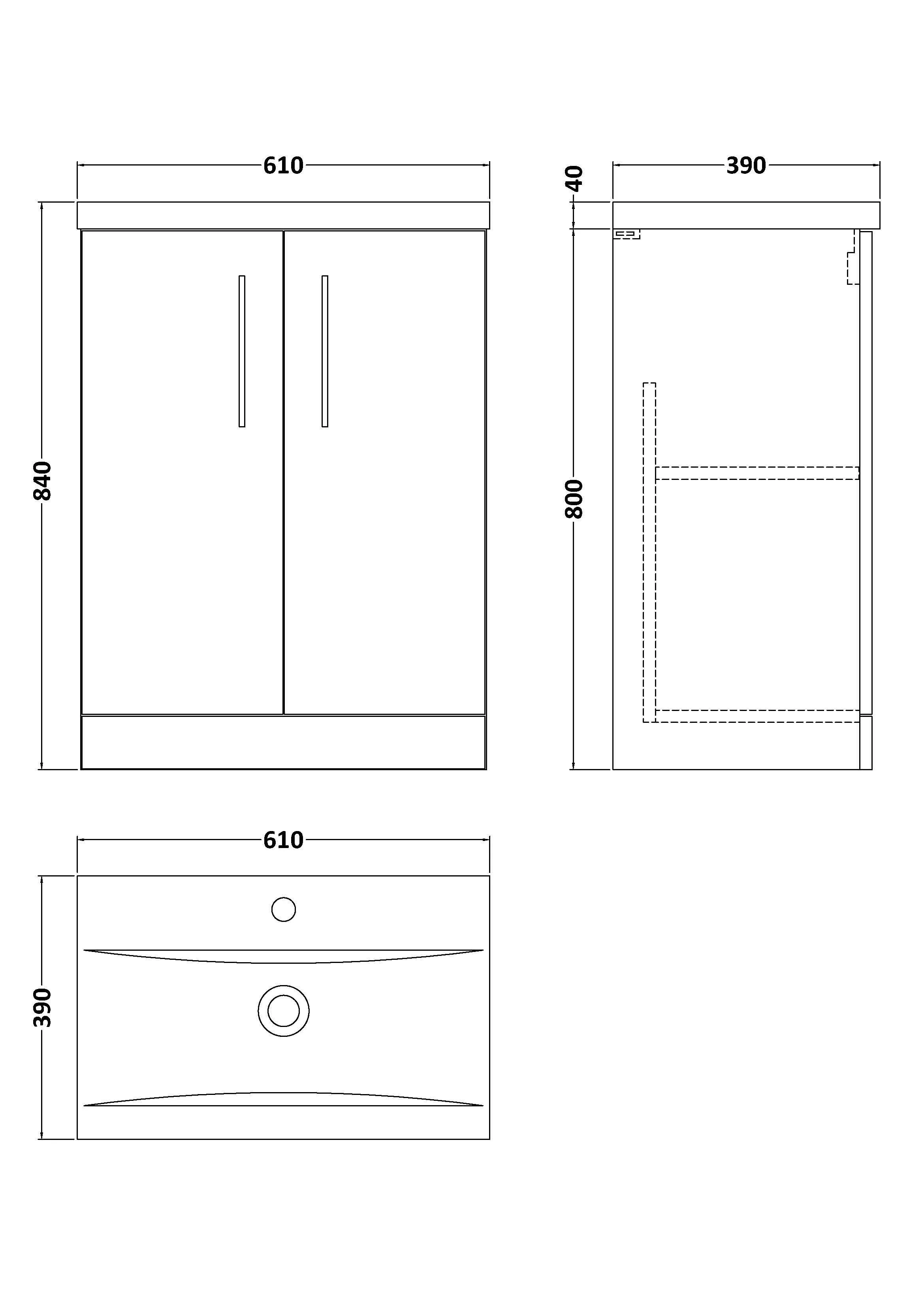Floor Standing 2-Door Vanity & Mid-Edge Basin – Choice of Colour and Handle Finish - Image 186