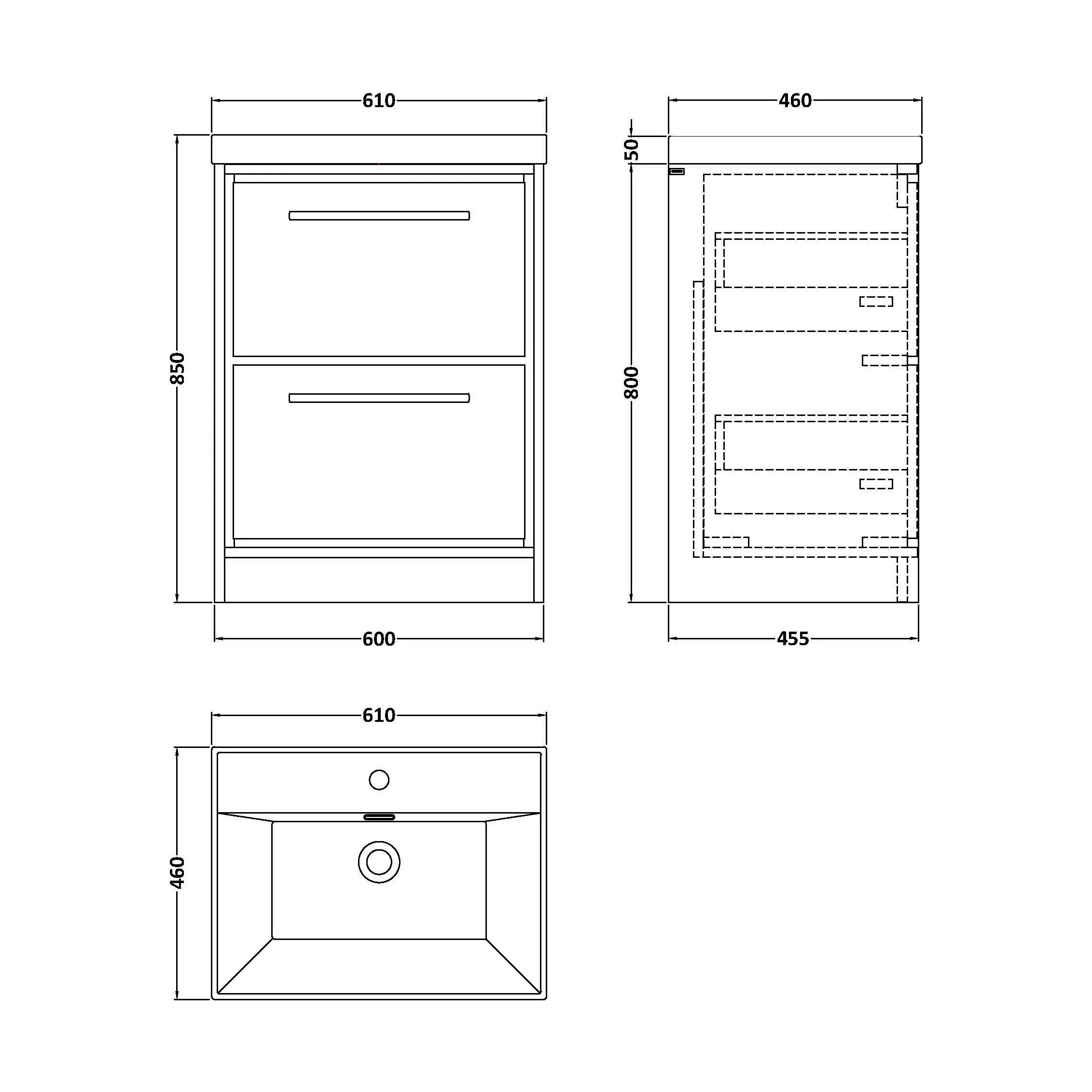 Contemporary Floor Standing 2 Drawer Vanity Unit - Choice of Colour, Basin Type and Size - Image 12