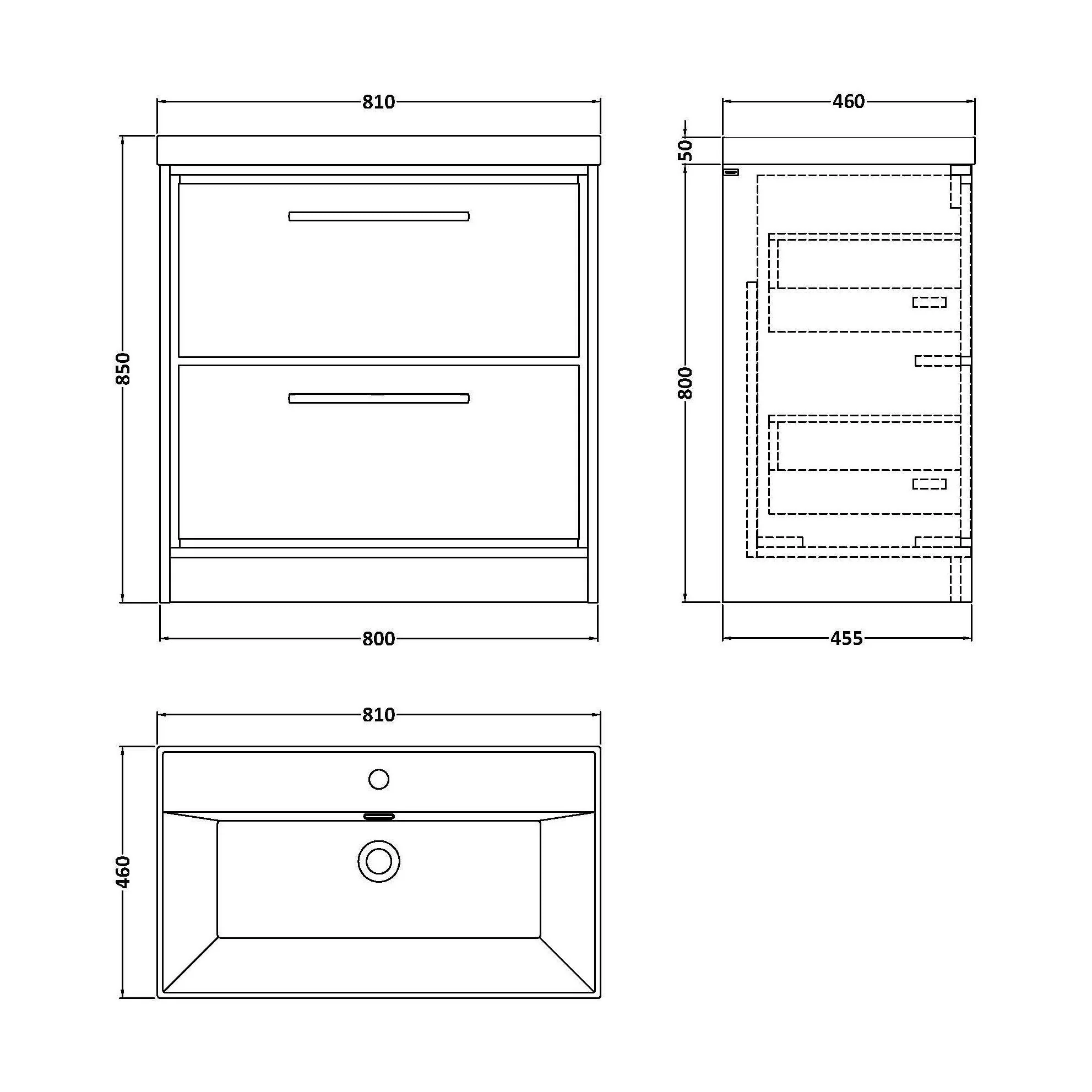 Contemporary Floor Standing 2 Drawer Vanity Unit - Choice of Colour, Basin Type and Size - Image 16