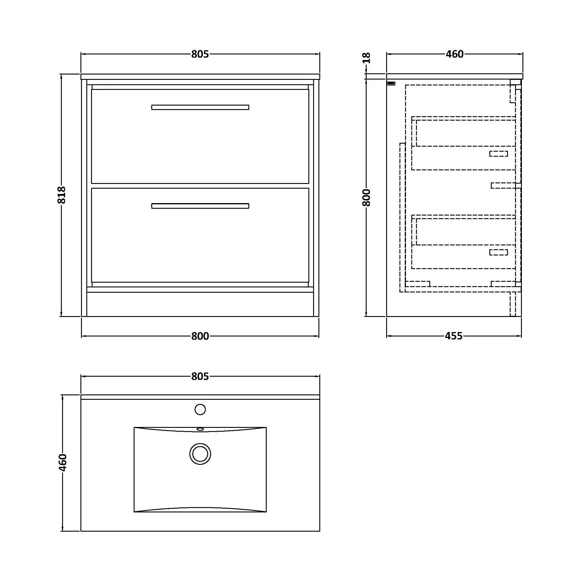 Contemporary Floor Standing 2 Drawer Vanity Unit - Choice of Colour, Basin Type and Size - Image 22