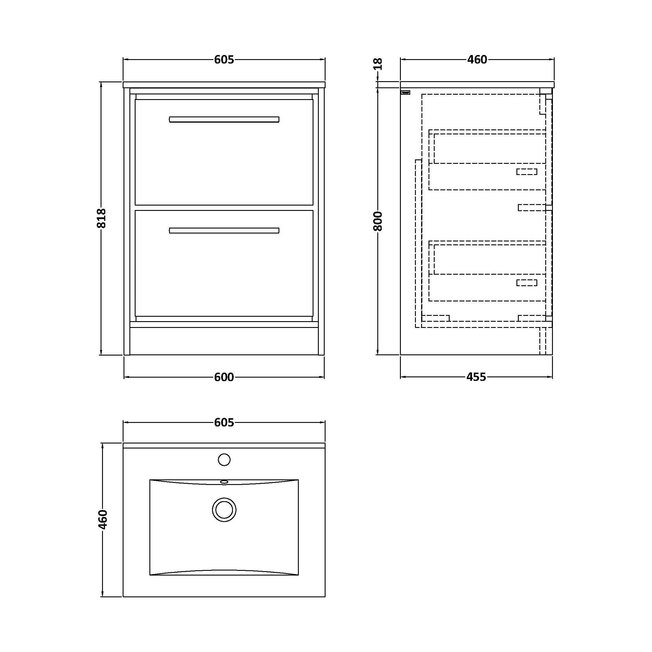 Contemporary Floor Standing 2 Drawer Vanity Unit - Choice of Colour, Basin Type and Size - Image 4