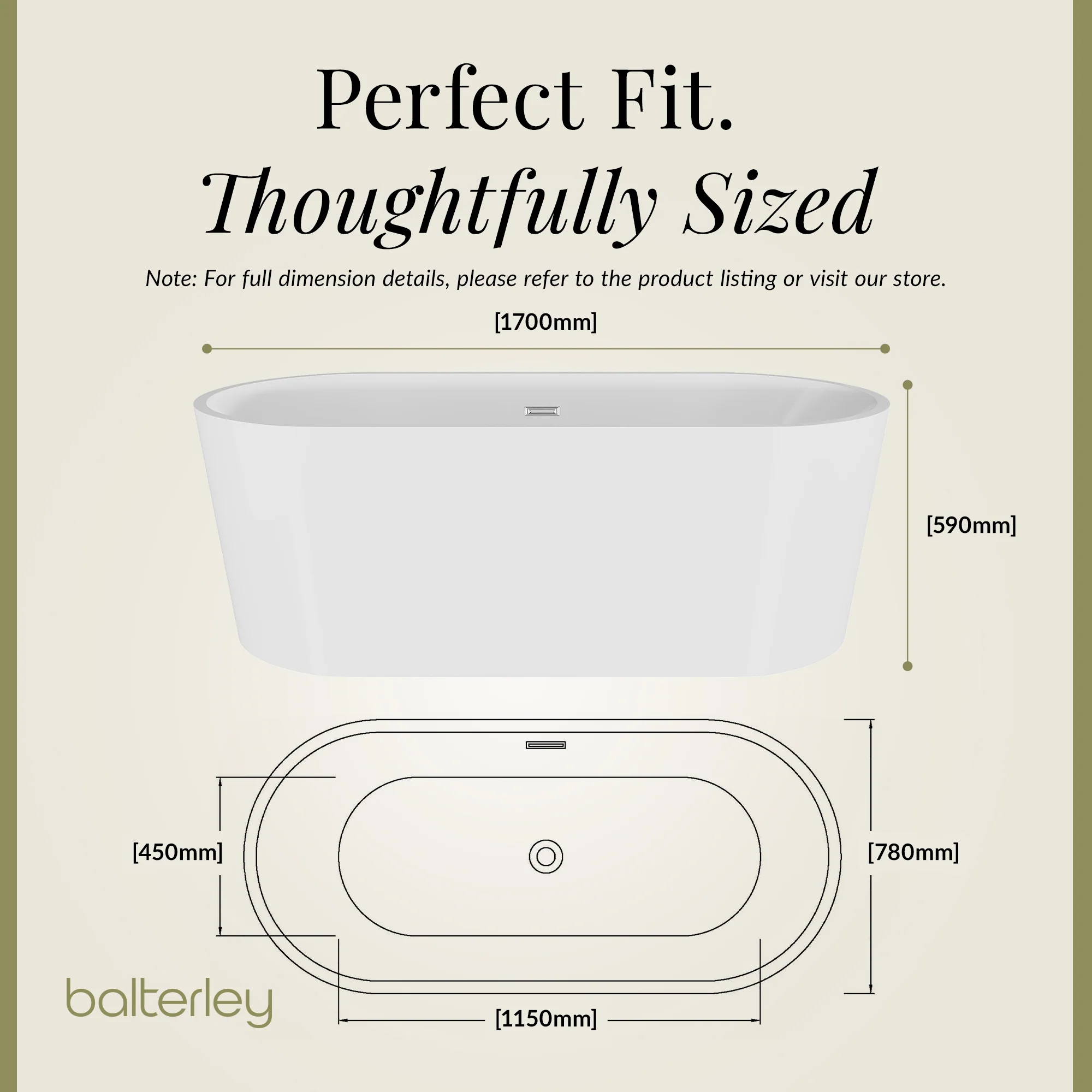 Freestanding Oval Bath by Balterley - Stunning Contemporary Bath available in a range of Sizes - Image 16