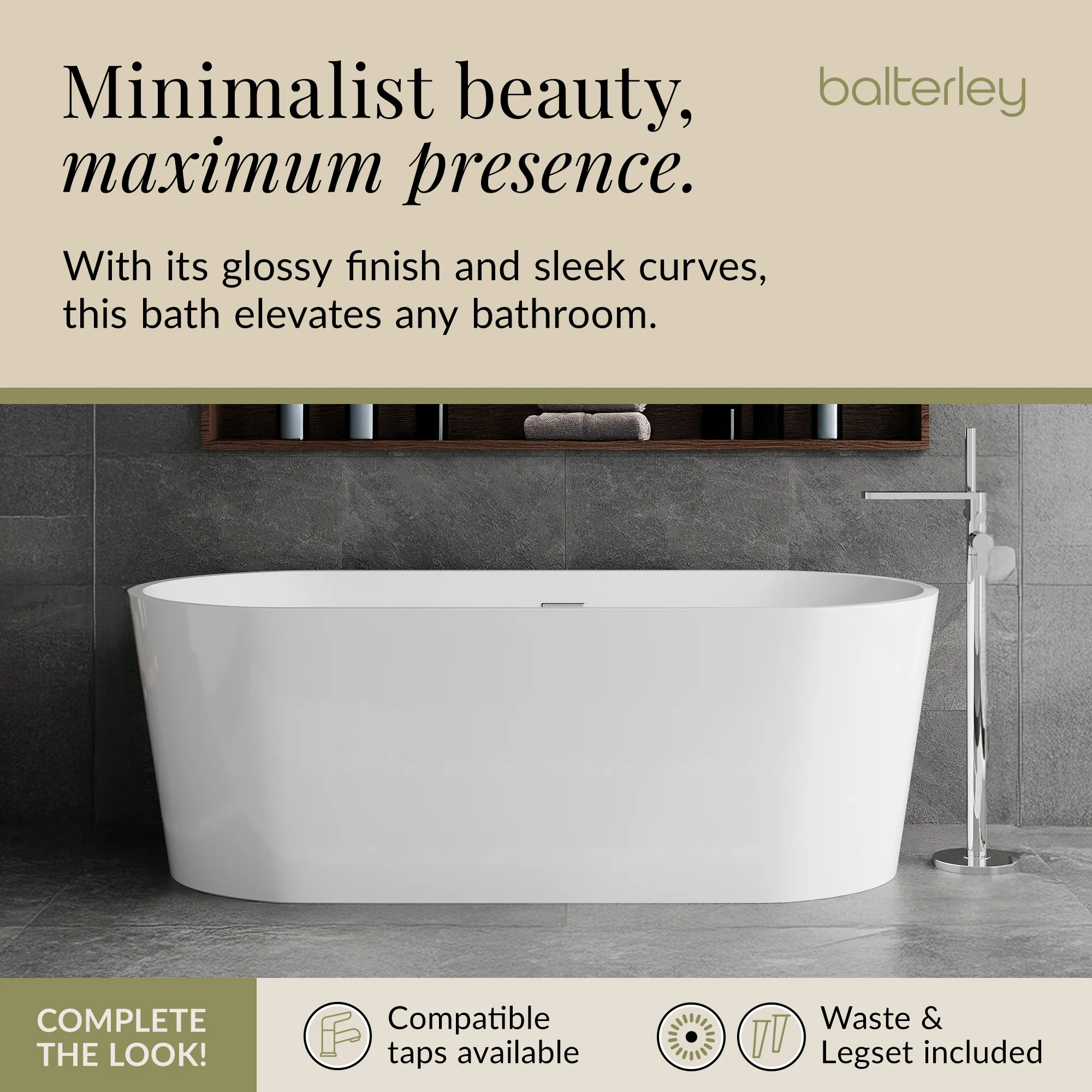 Freestanding Oval Bath by Balterley - Stunning Contemporary Bath available in a range of Sizes - Image 18