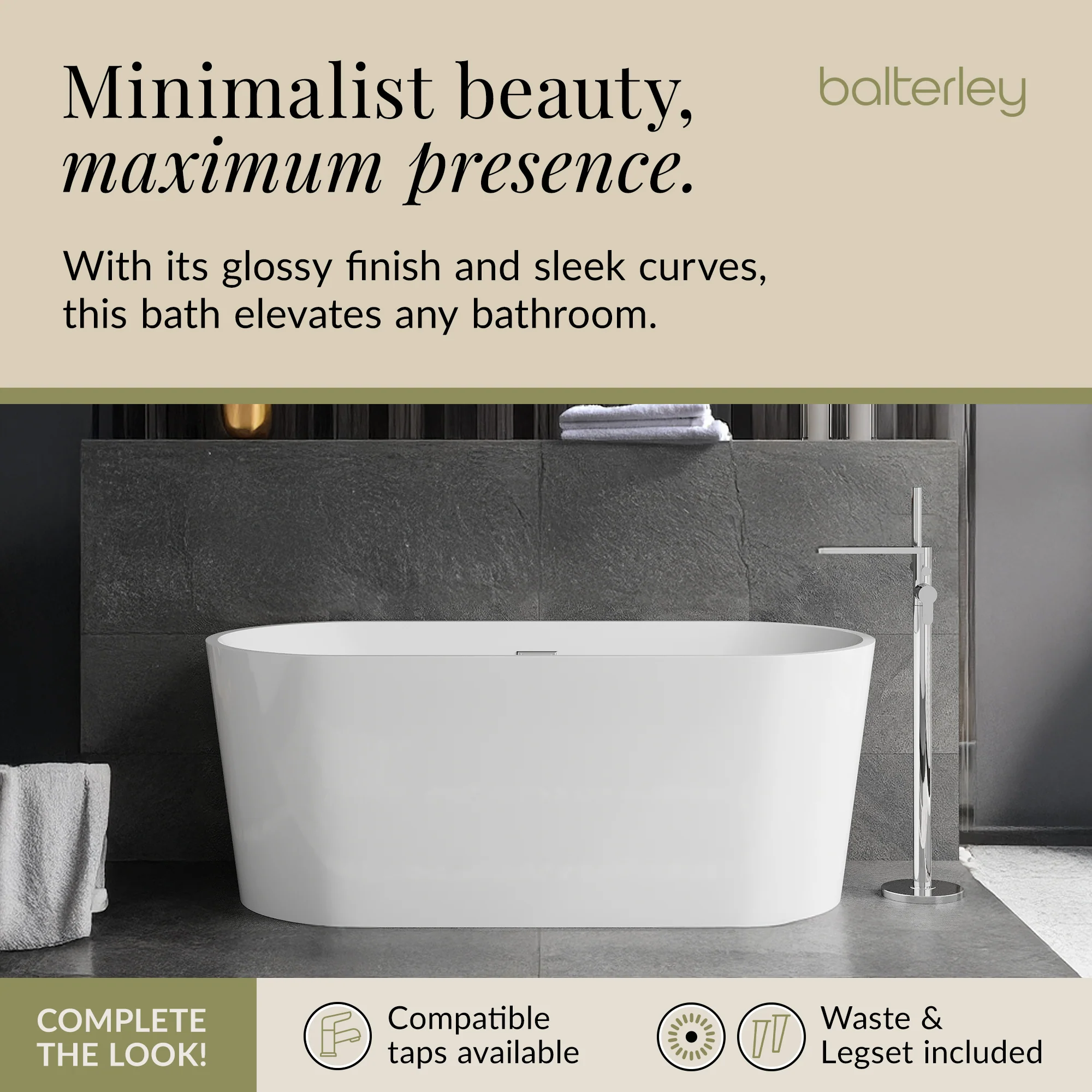 Freestanding Oval Bath by Balterley - Stunning Contemporary Bath available in a range of Sizes - Image 26